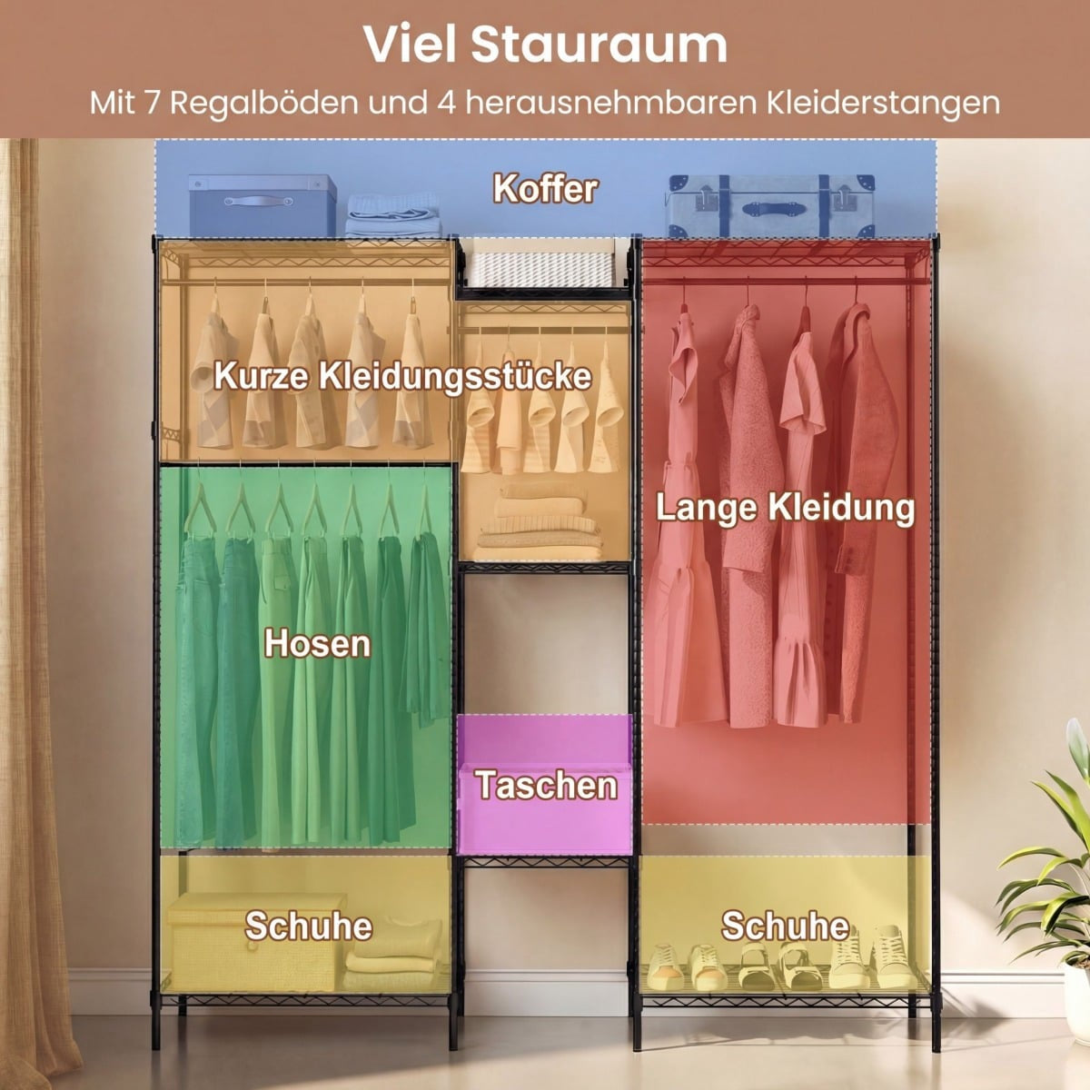 Portable Wardrobe with L-Shape & Horizontal Mount, Black