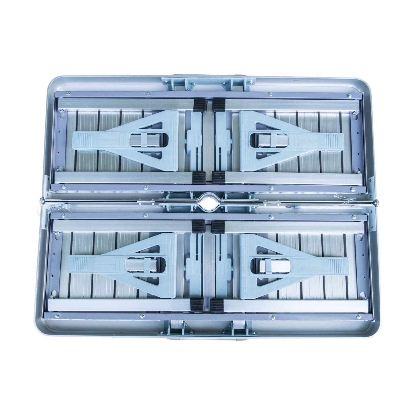 Portable folding aluminum table with seats, Silver, 85x68 Cm
