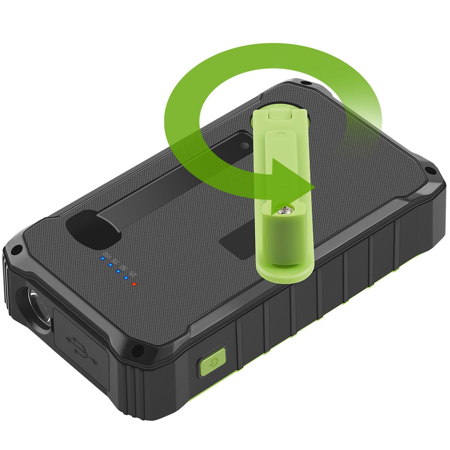 PowerBank 10,000 mAh Solar Cell Crank Black/Green
