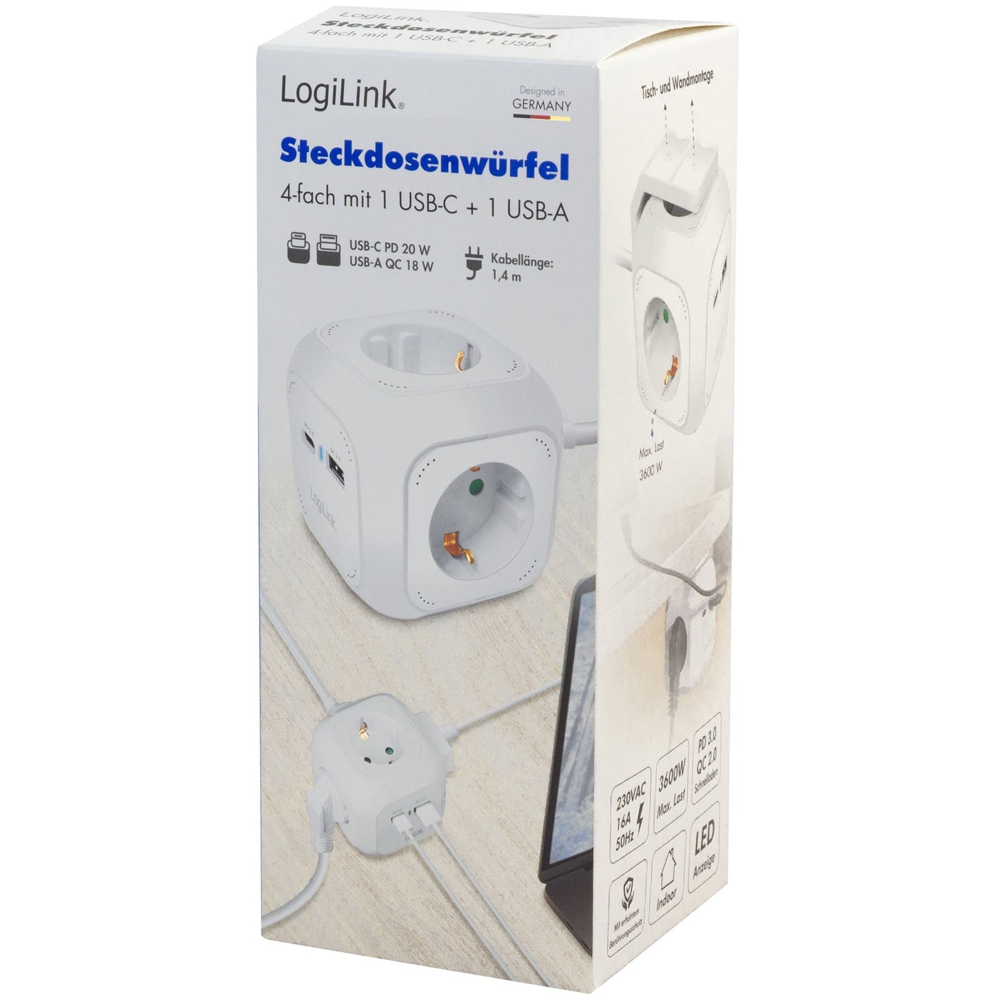 Power Cube Multi-branch socket + USB-A/USB-C PD 20W