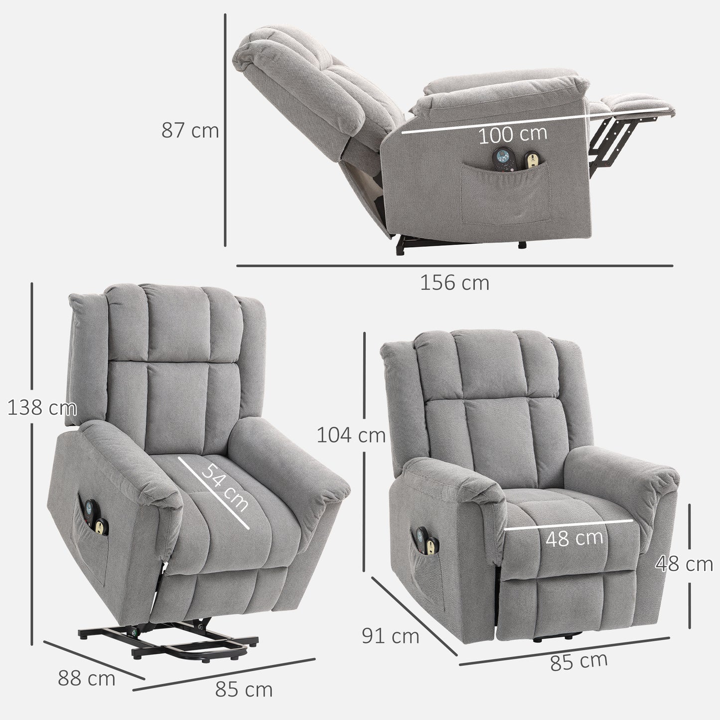 Power Lift Recliner Chair with Massage & Heat, Dark Grey