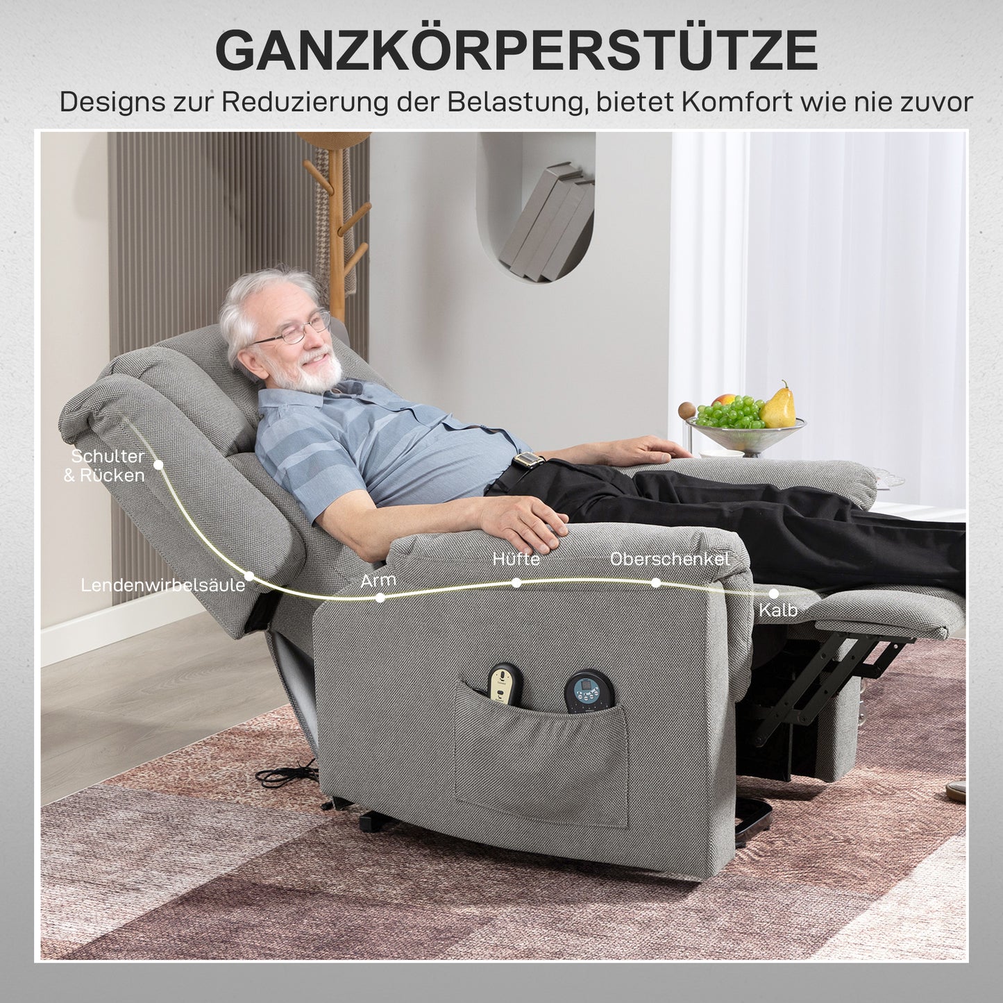Power Lift Recliner Chair with Massage & Heat, Dark Grey