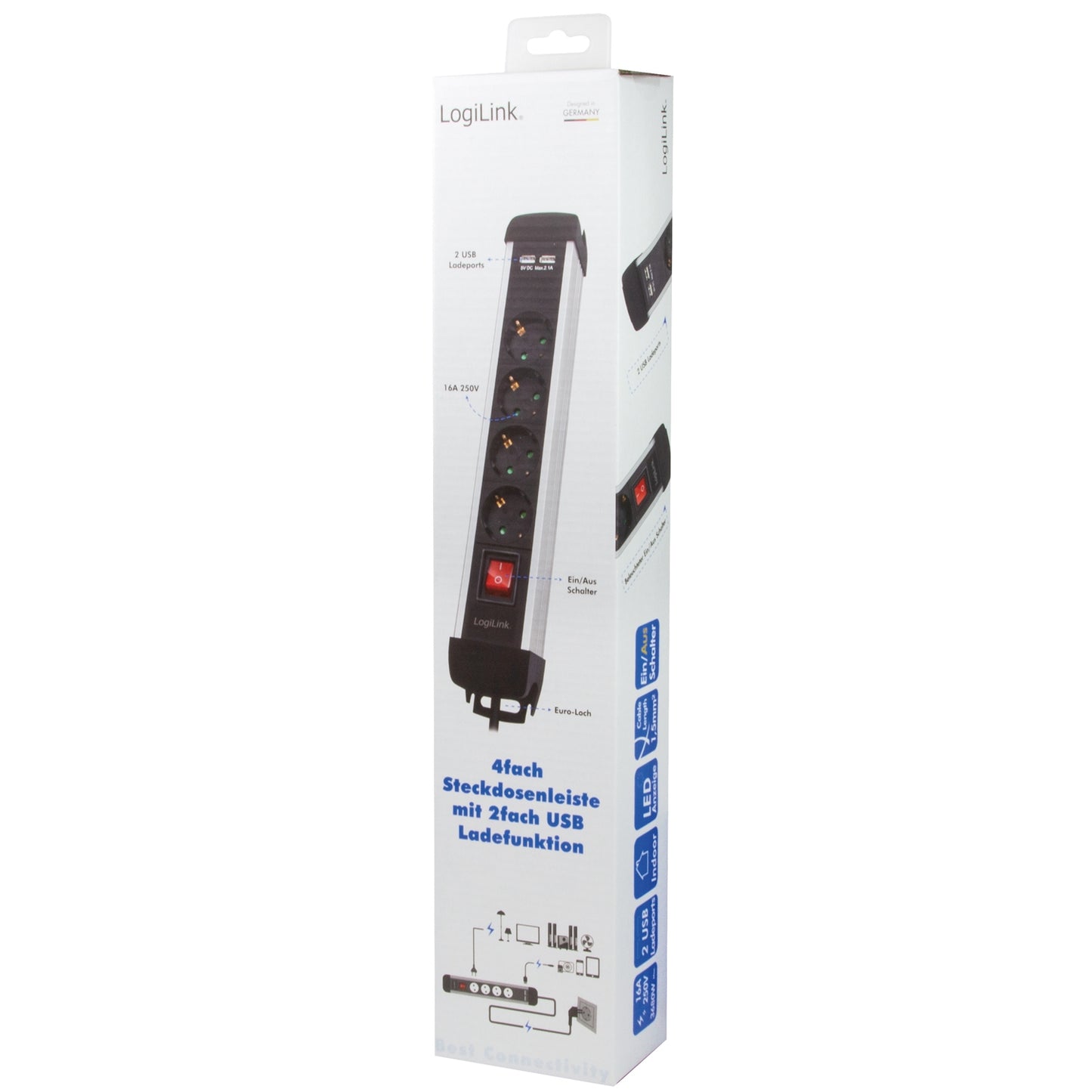 Power outlet 4-way 2xUSB Switch 1.5m mountable