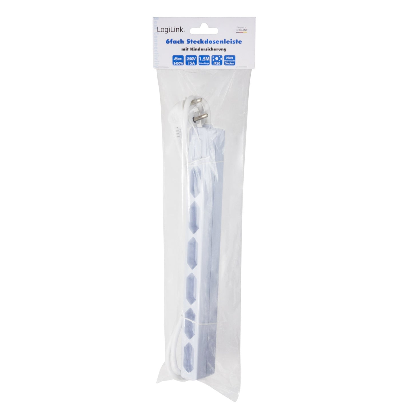 Power outlet Slim Euro 6-way 1.5m White