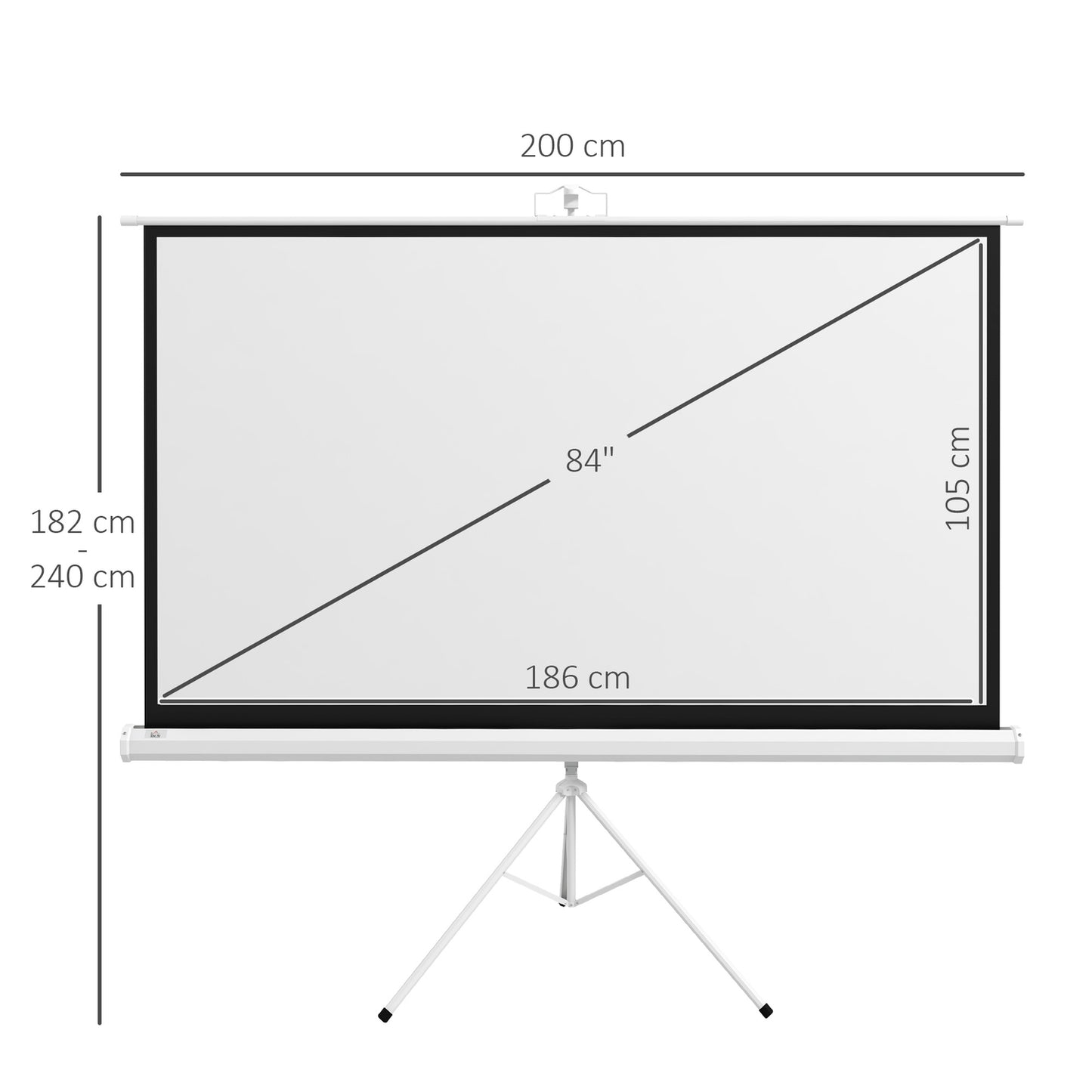 Projector Screen with Stand, 186x105 cm, 16:9 HD 4K