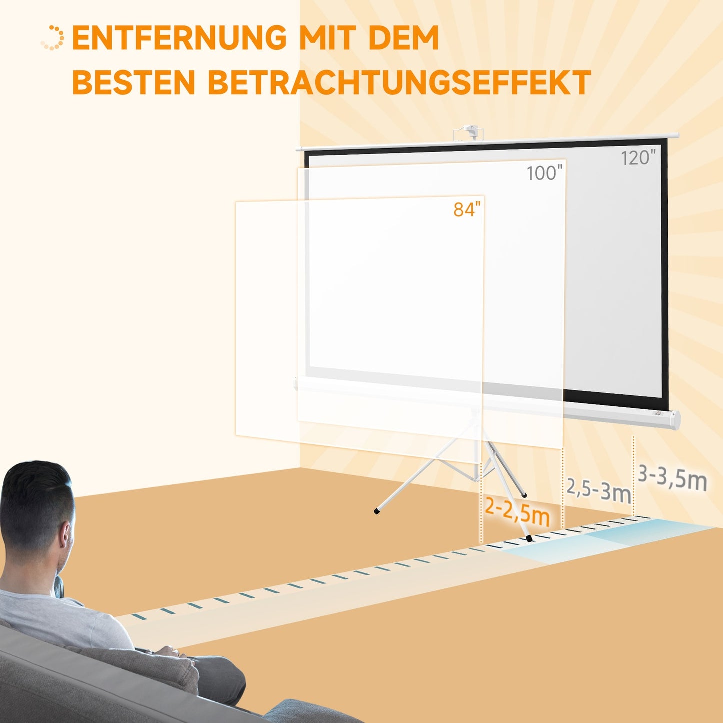 Projector Screen with Stand, 186x105 cm, 16:9 HD 4K