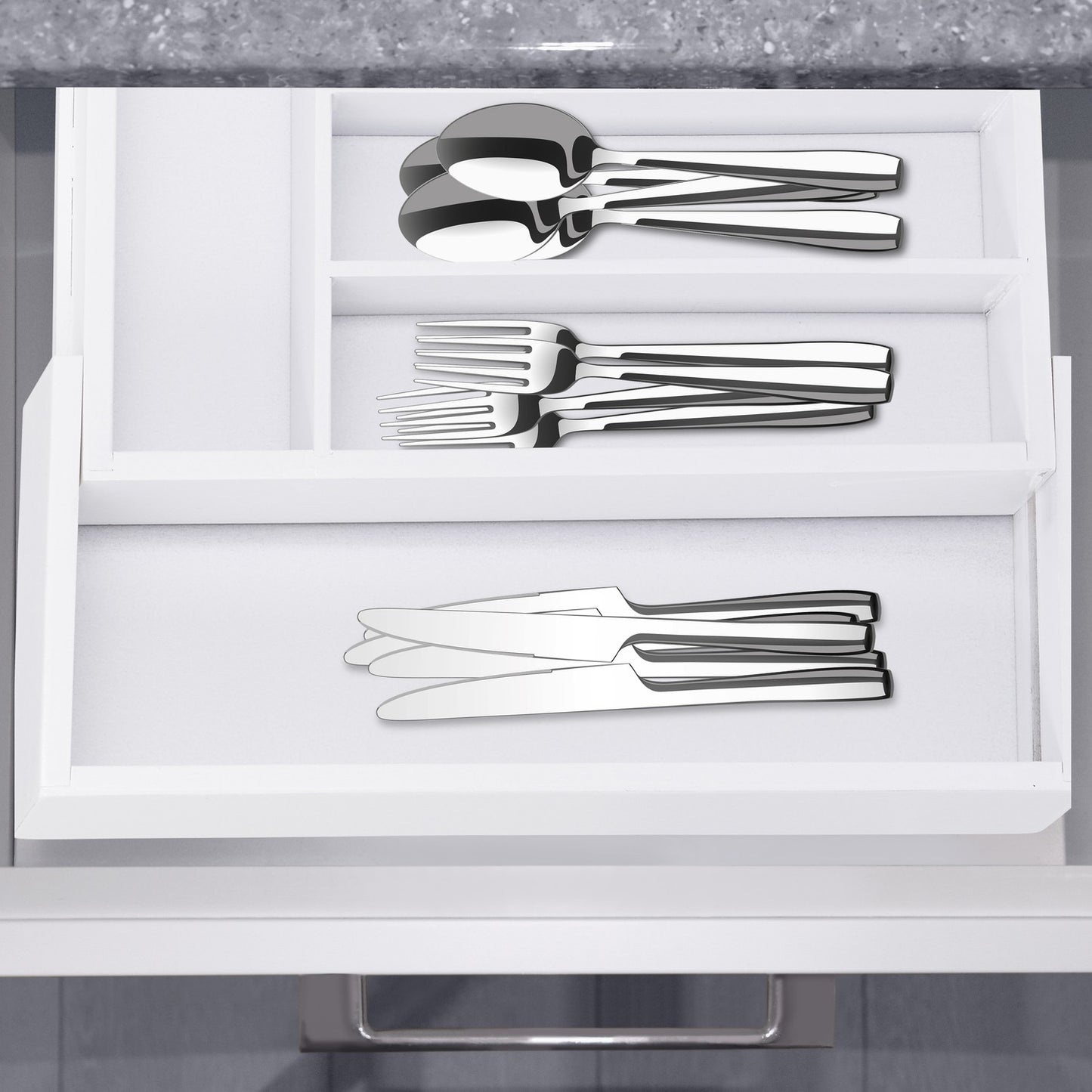 Pull-out cutlery box in white bamboo