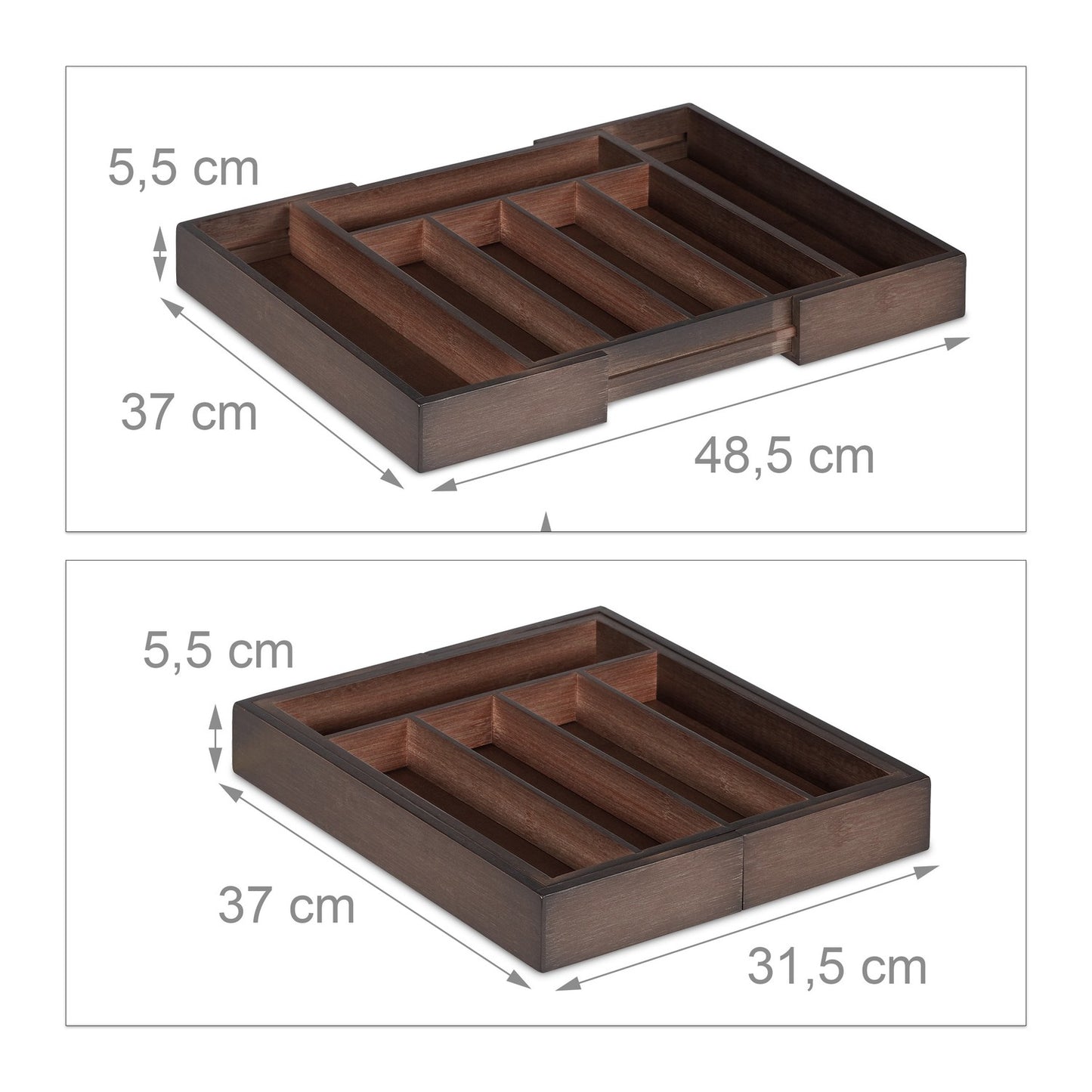 Pull-out cutlery drawer in dark brown bamboo