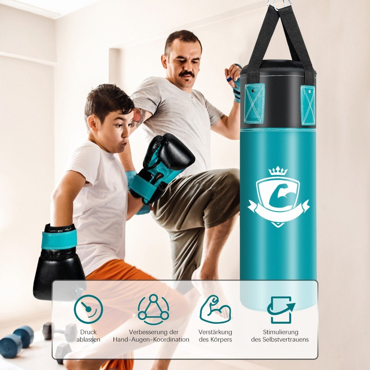 Punching Bag Set with 8oz Boxing Gloves Hand Straps Bag Punching Bag for Children and Adults Black + Green