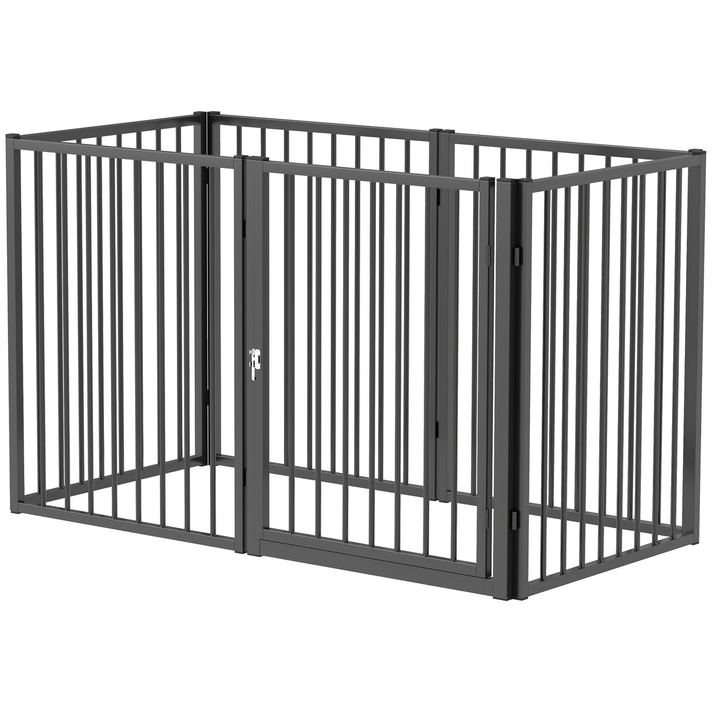Puppy pen with door, black steel, 6 panels, 76 cm high