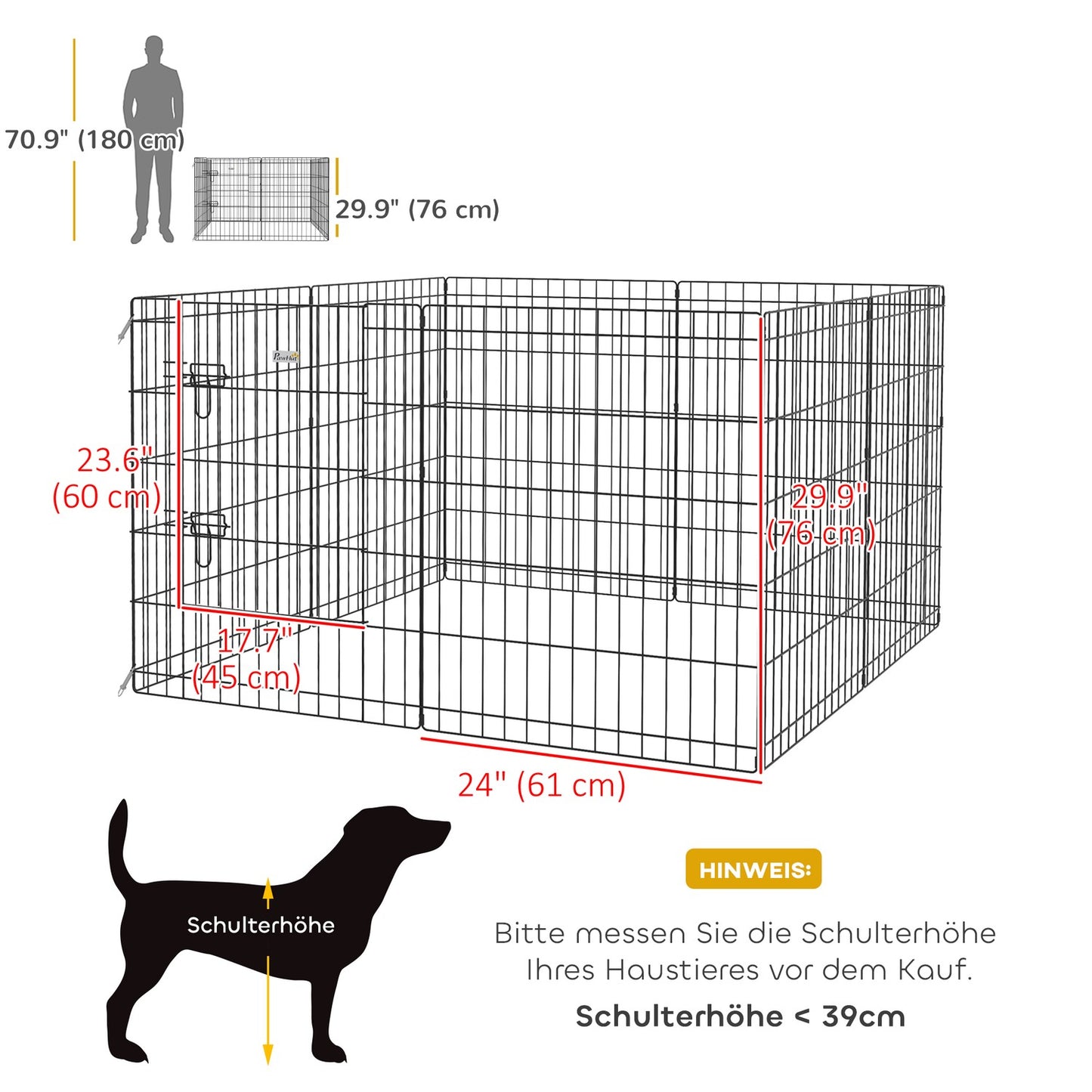 Outdoor Metal Puppy Playpen - 76 cm high, 8-piece set