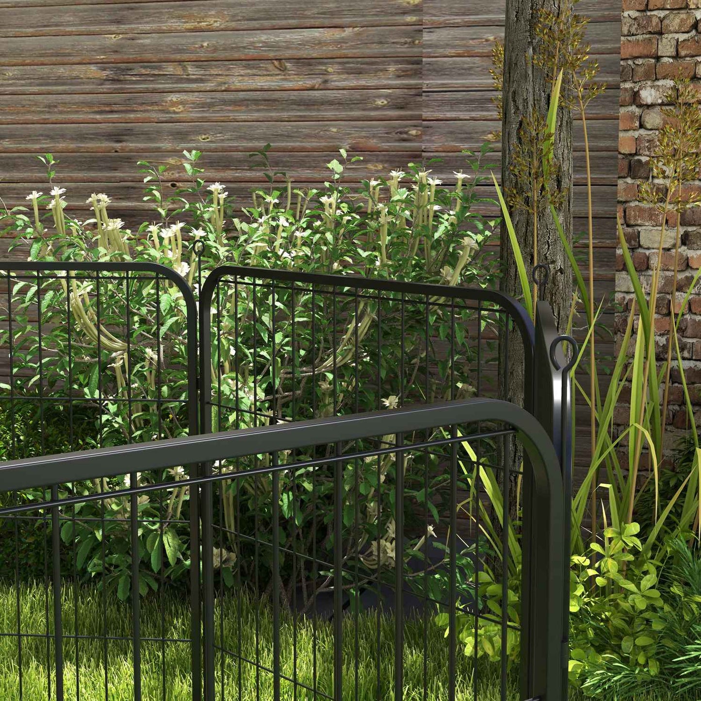 Metal puppy enclosure with door, customizable, black, 79x79 cm