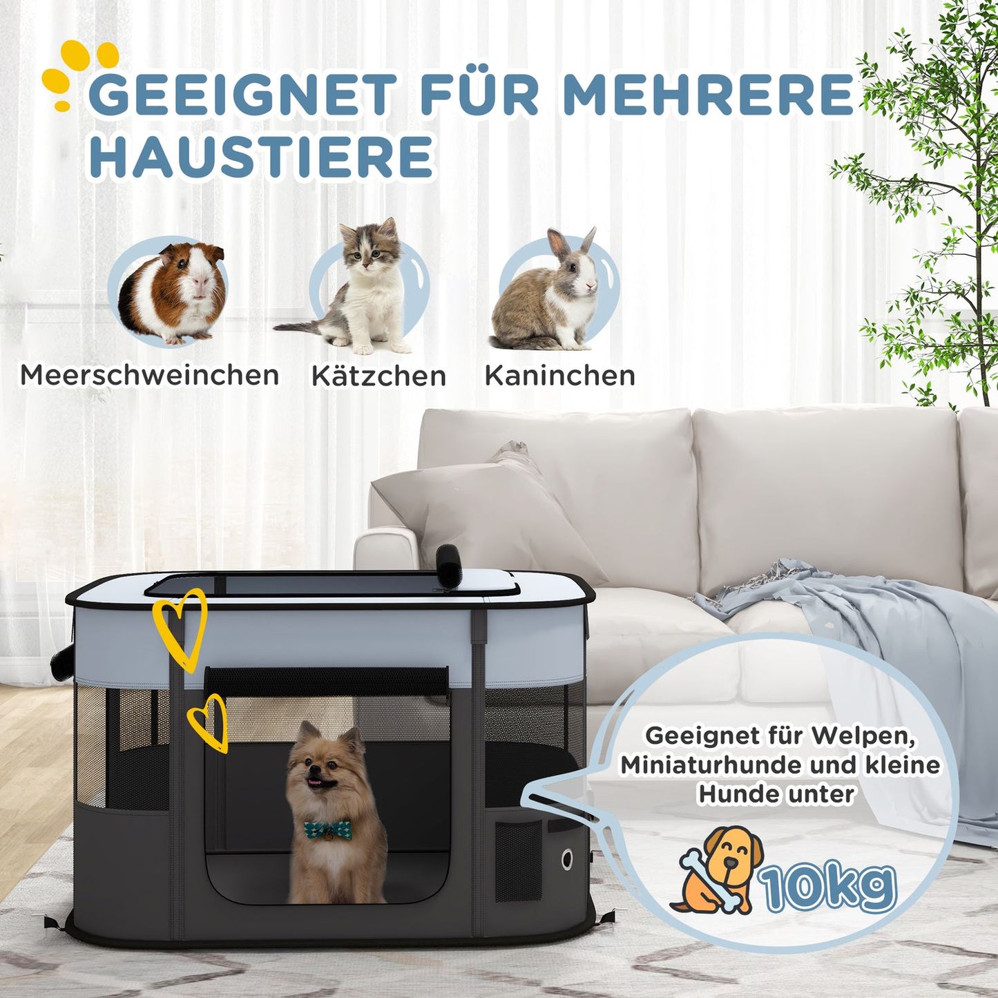 Puppy playpen with doors, foldable & breathable, 94x74x60 cm