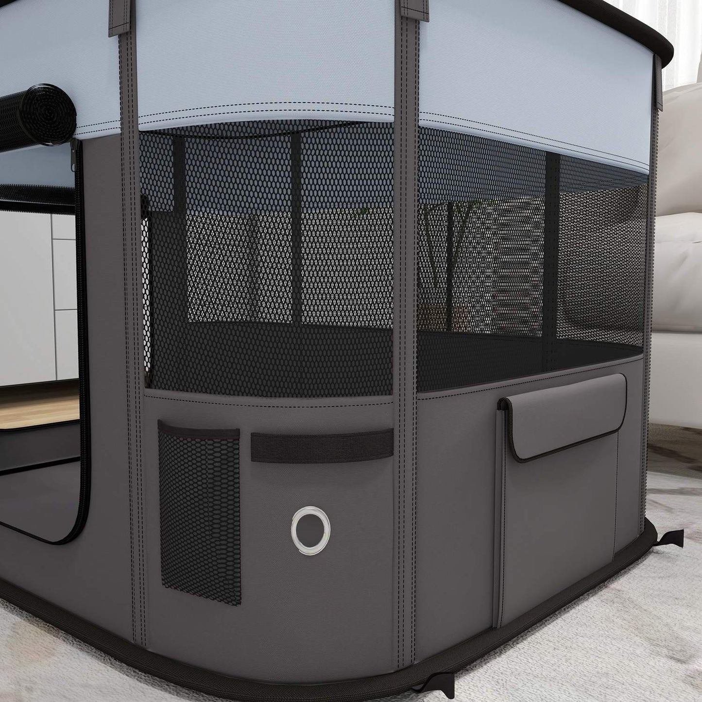 Puppy playpen with doors, foldable & breathable, 94x74x60 cm