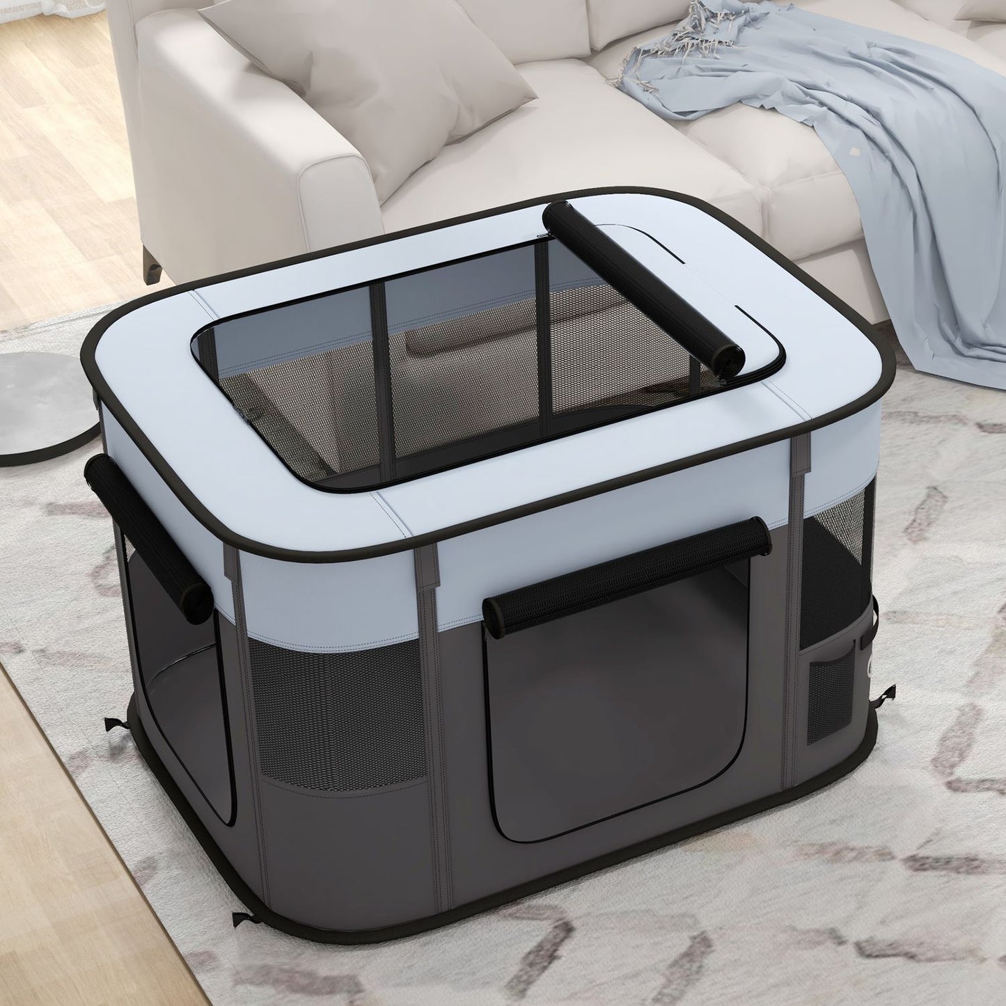 Puppy playpen with doors, foldable & breathable, 94x74x60 cm