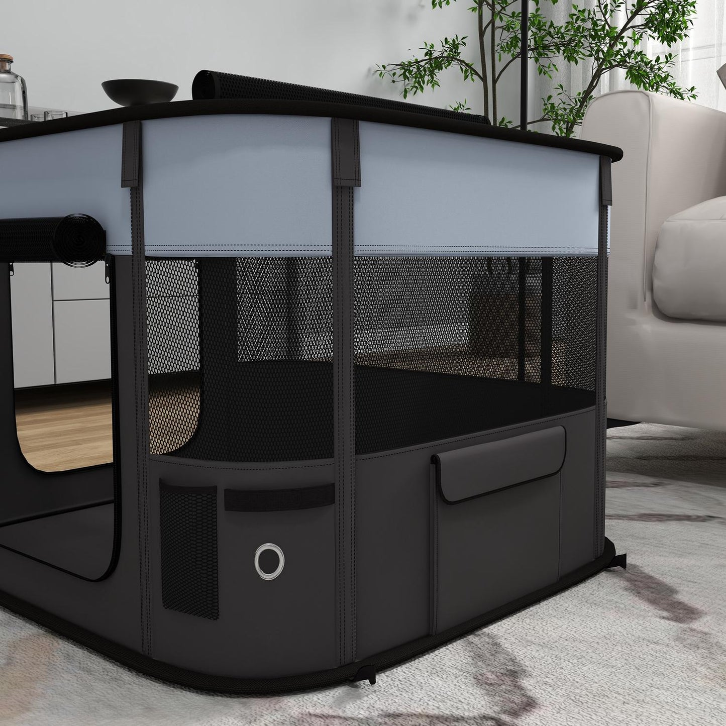 Collapsible puppy playpen with doors for small dogs, indoor/outdoor
