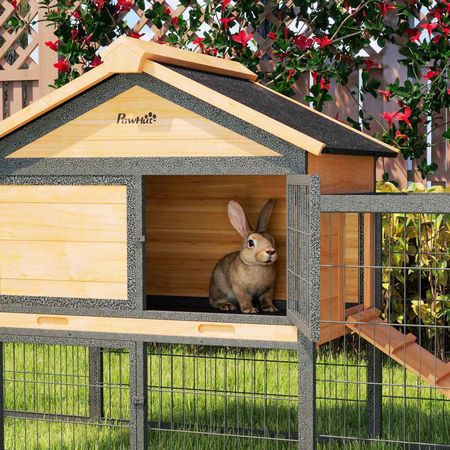 Rabbit cage in two levels, winterproof with cover