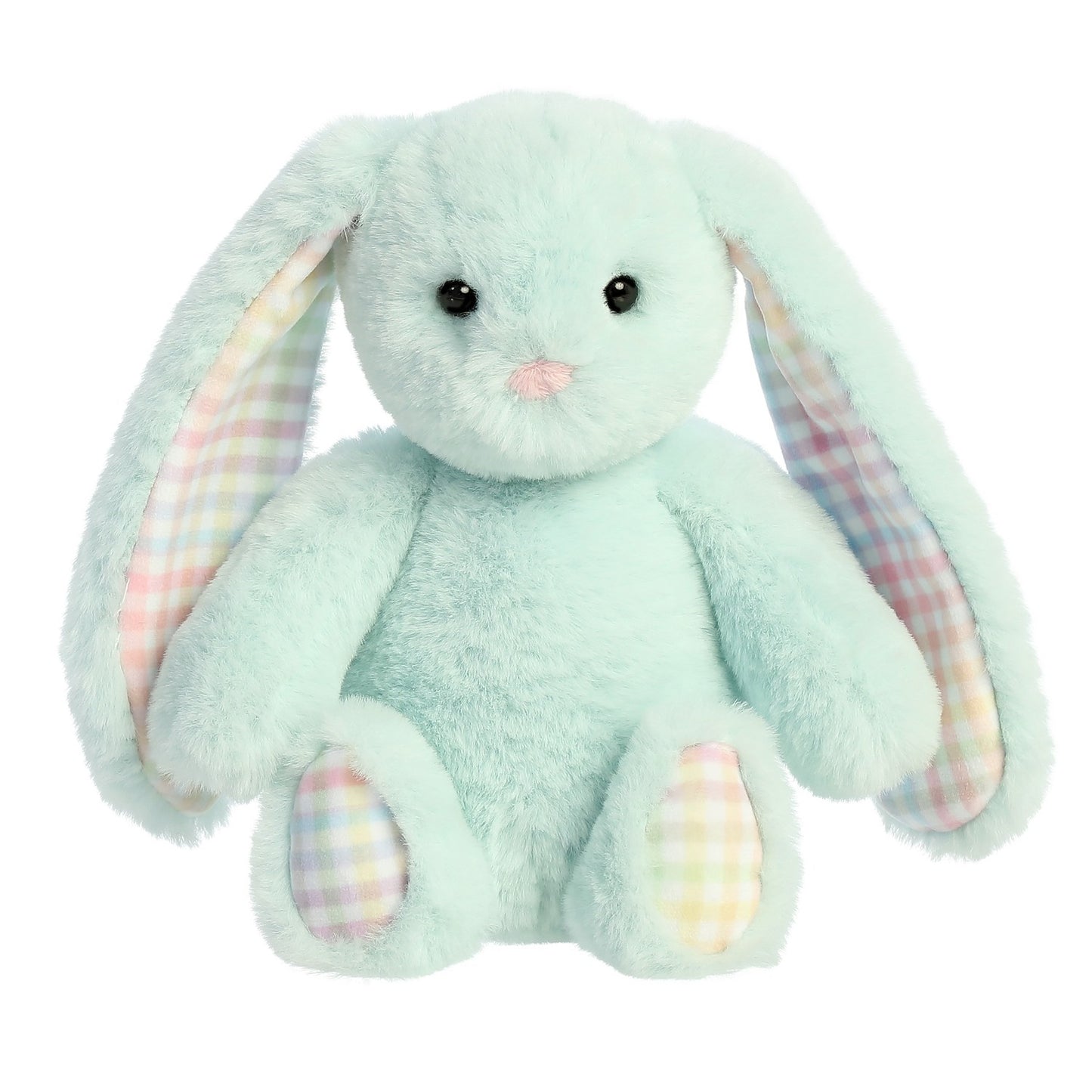 Rainbow Gingham Plush Bunny Toy, 18 cm, Mint Color