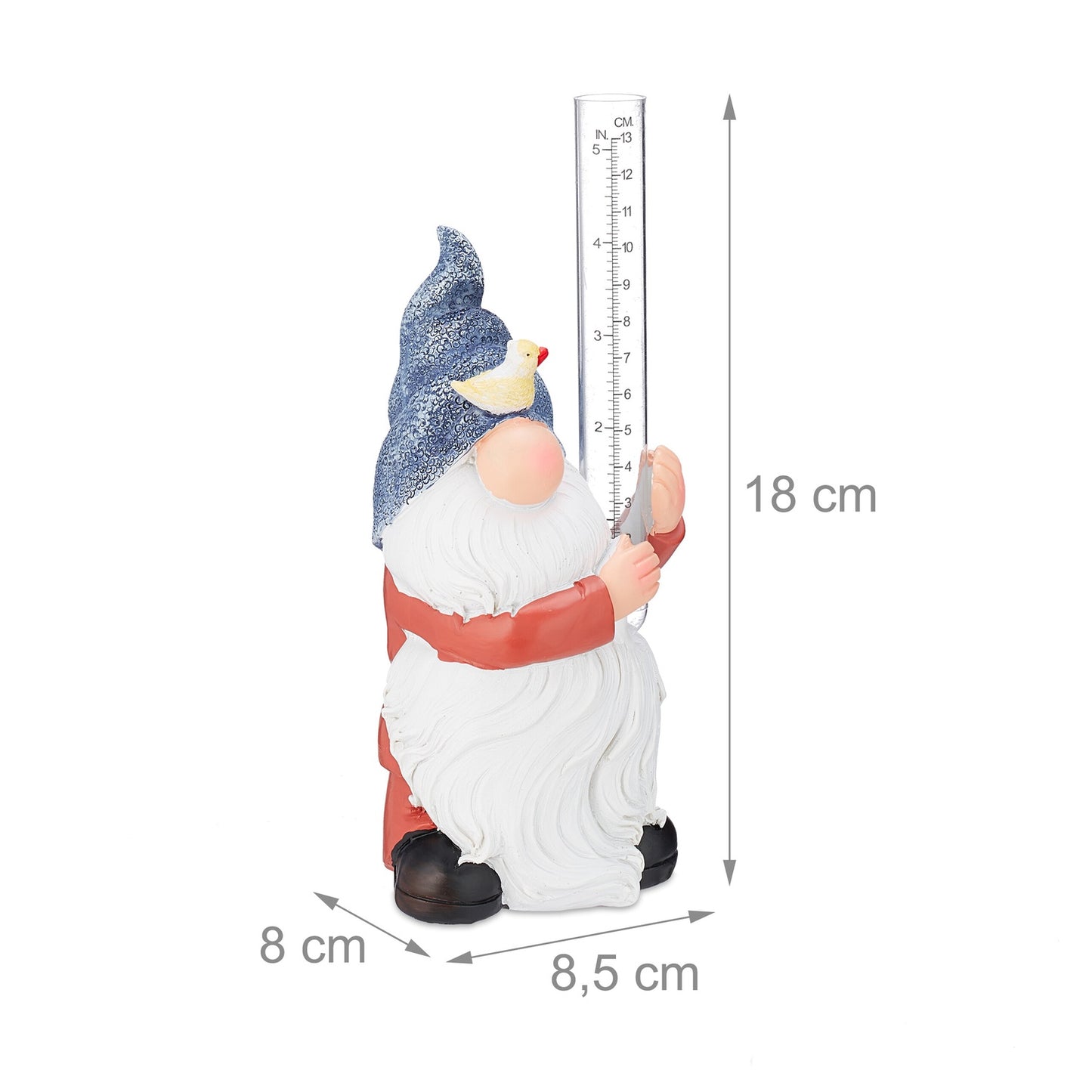 Rain gauge garden gnome