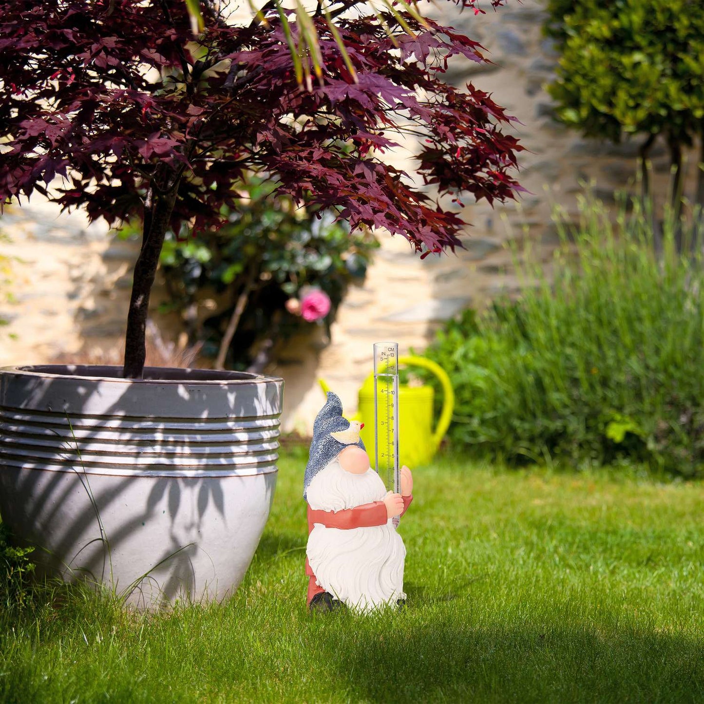Rain gauge garden gnome