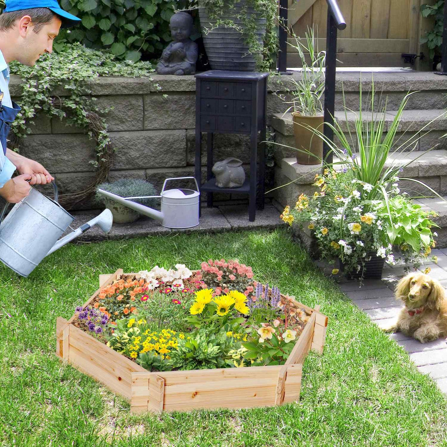 Hexagonal wooden raised bed for garden or balcony, 100x92x16 cm