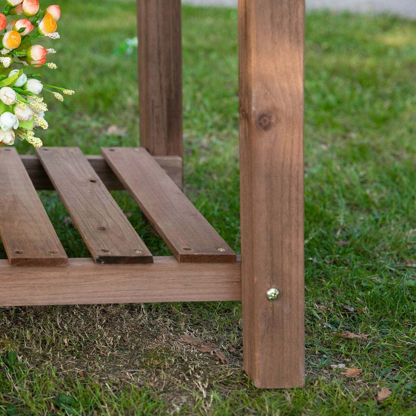 Planter box for raised bed, 8 grids and shelf, solid wood 123x54x74cm