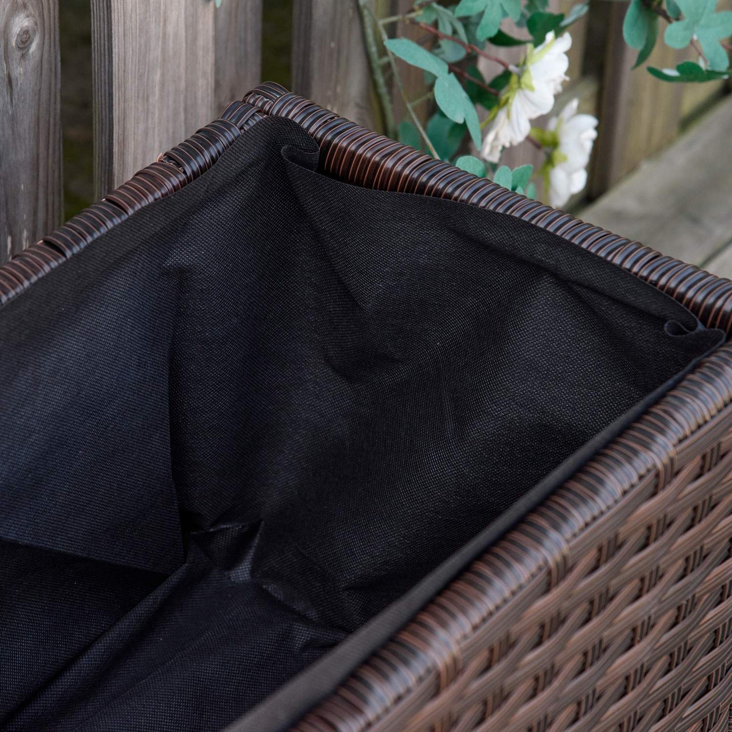 Raised garden bed with wheels, coffee brown rattan - 95x31 cm