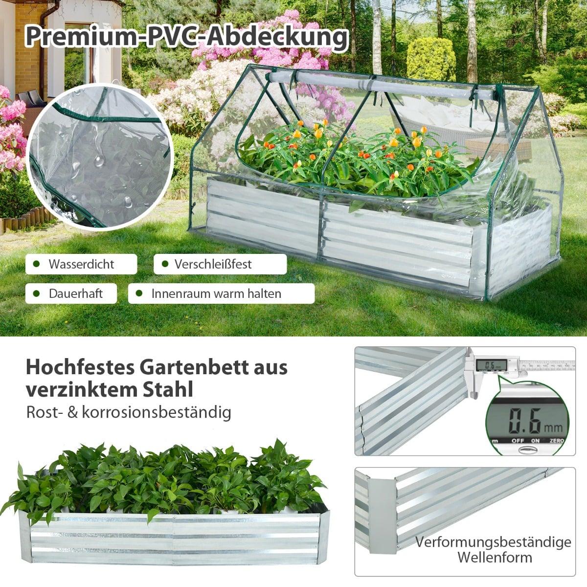 Raised Garden Bed with Greenhouse, Galvanized Steel, 180x90x91 cm