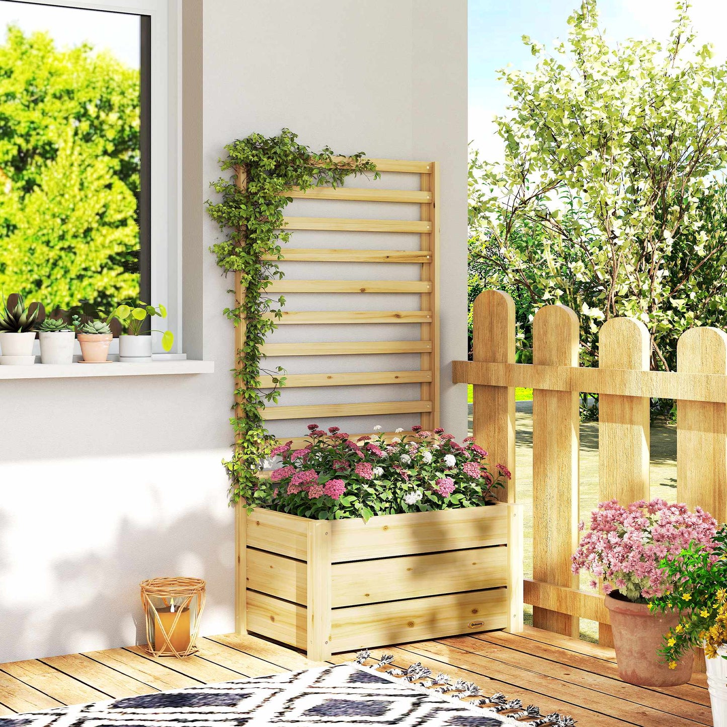Raised Garden Bed with Trellis, Wood, 60x39x120 cm