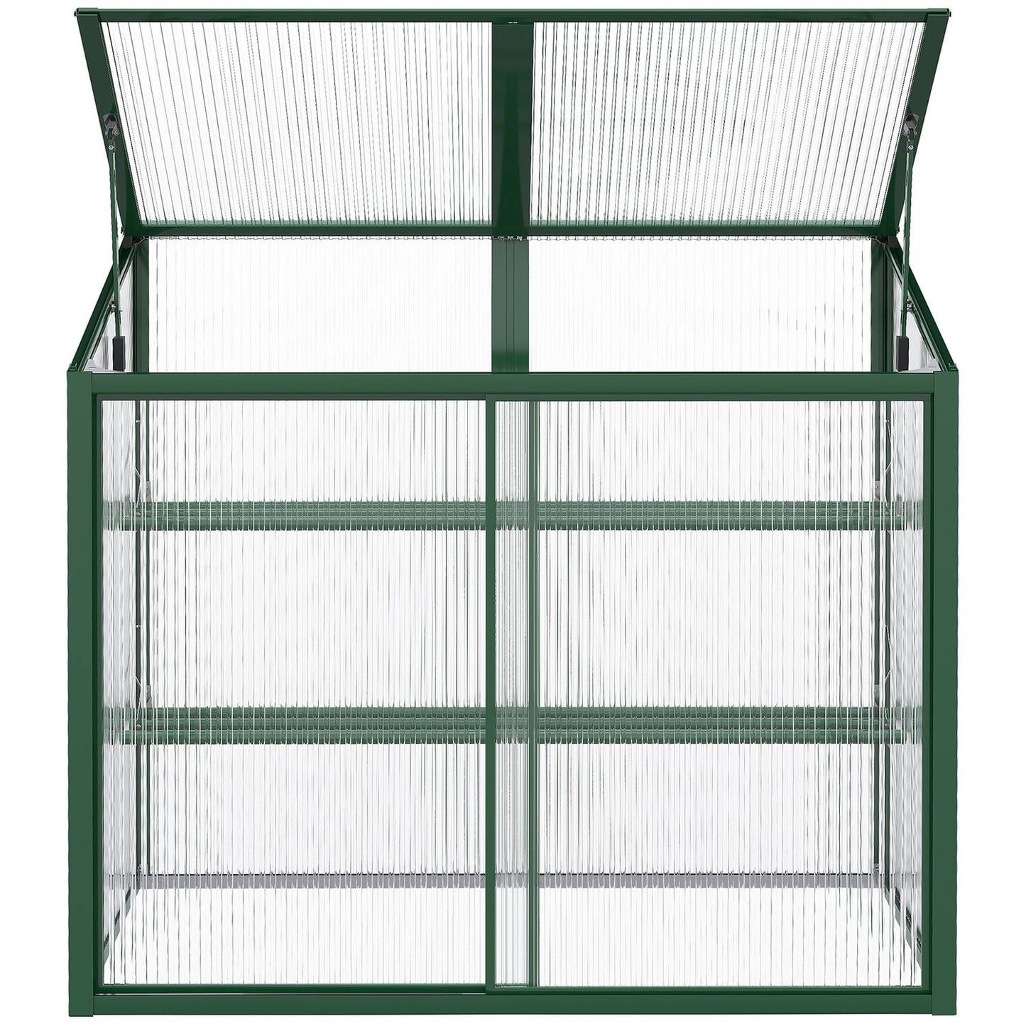 Greenhouse raised bed with shelves - aluminum and polycarbonate