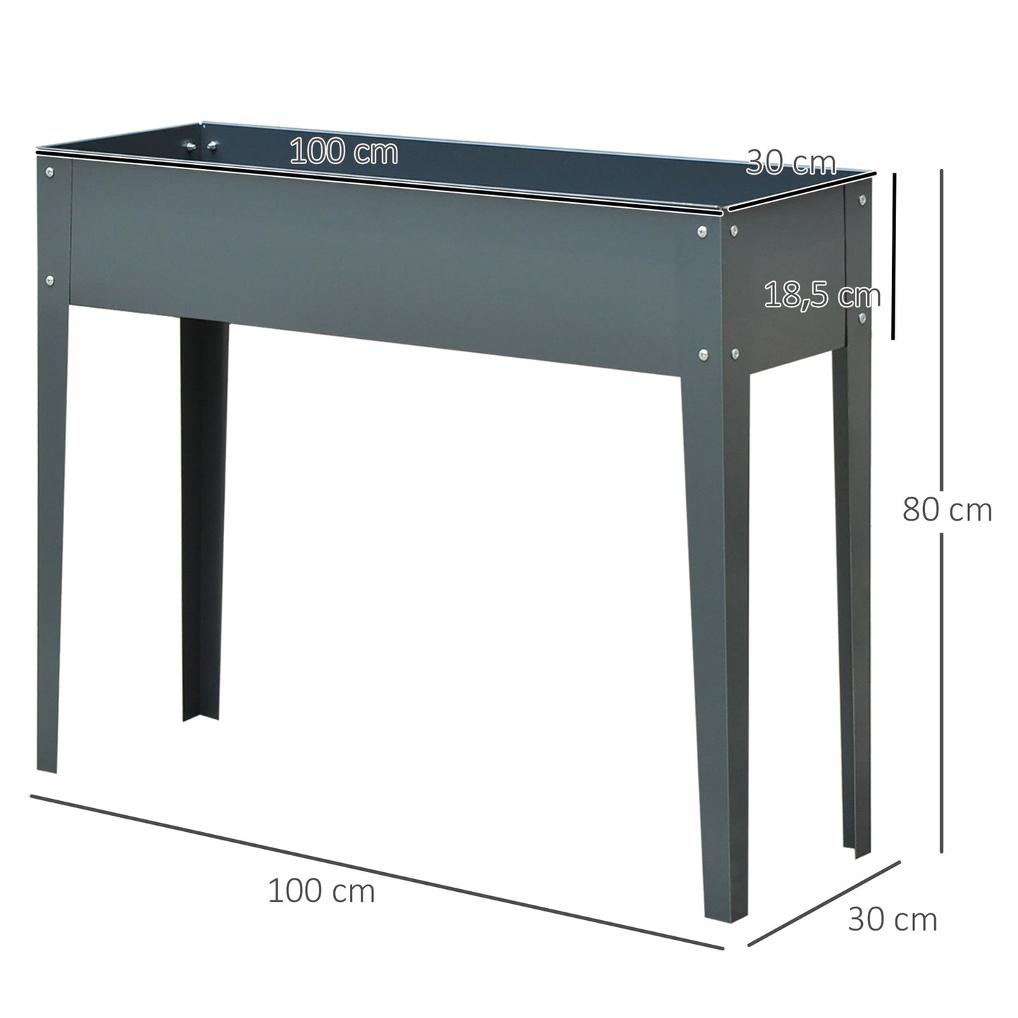 Metal garden bed - 100x30x80 cm, with drainage