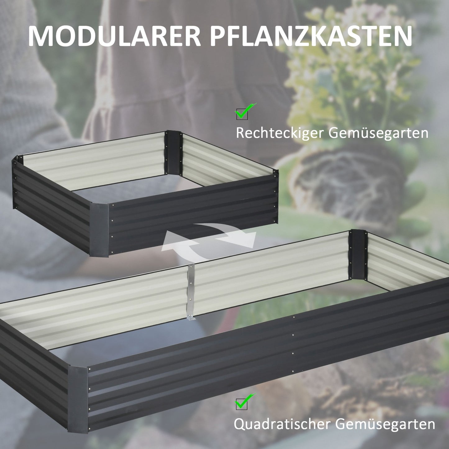 Steel garden bed - 241x90.5x30 cm, Grey