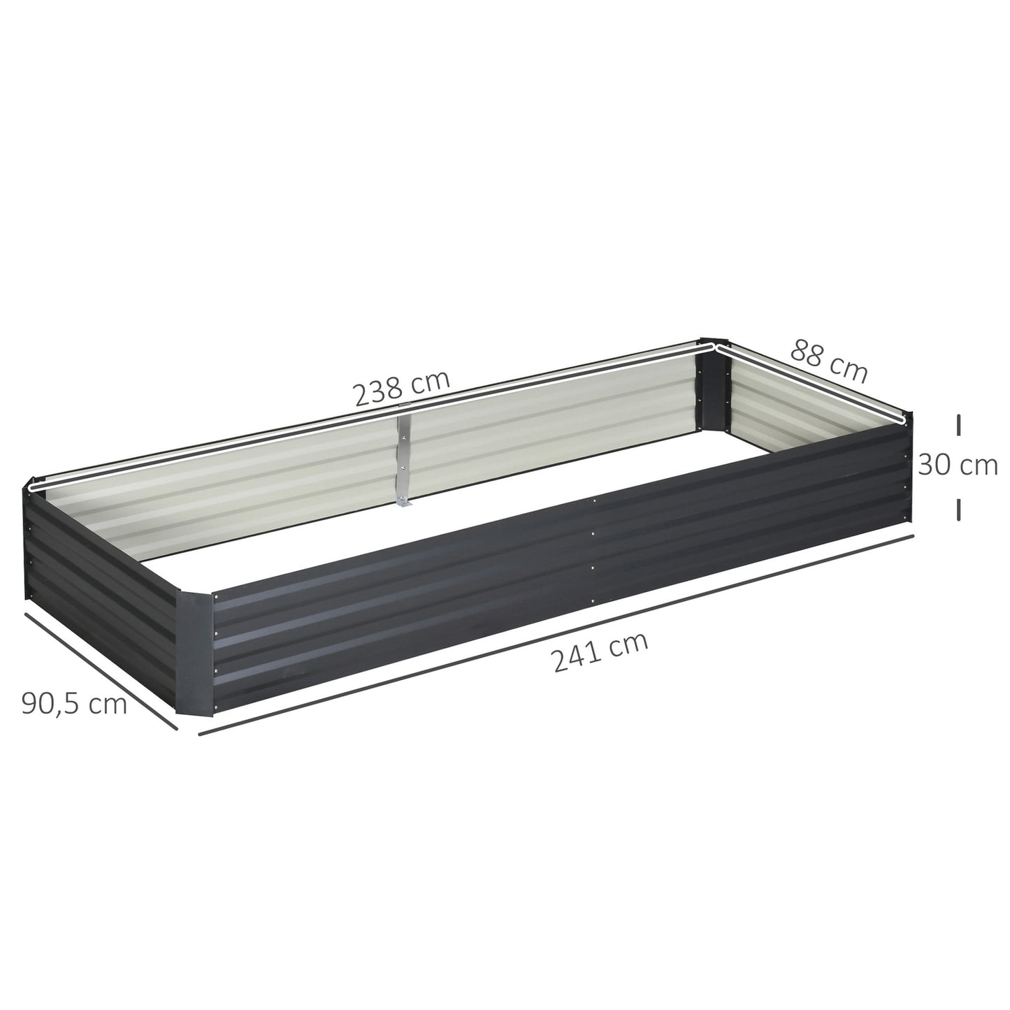 Steel garden bed - 241x90.5x30 cm, Grey