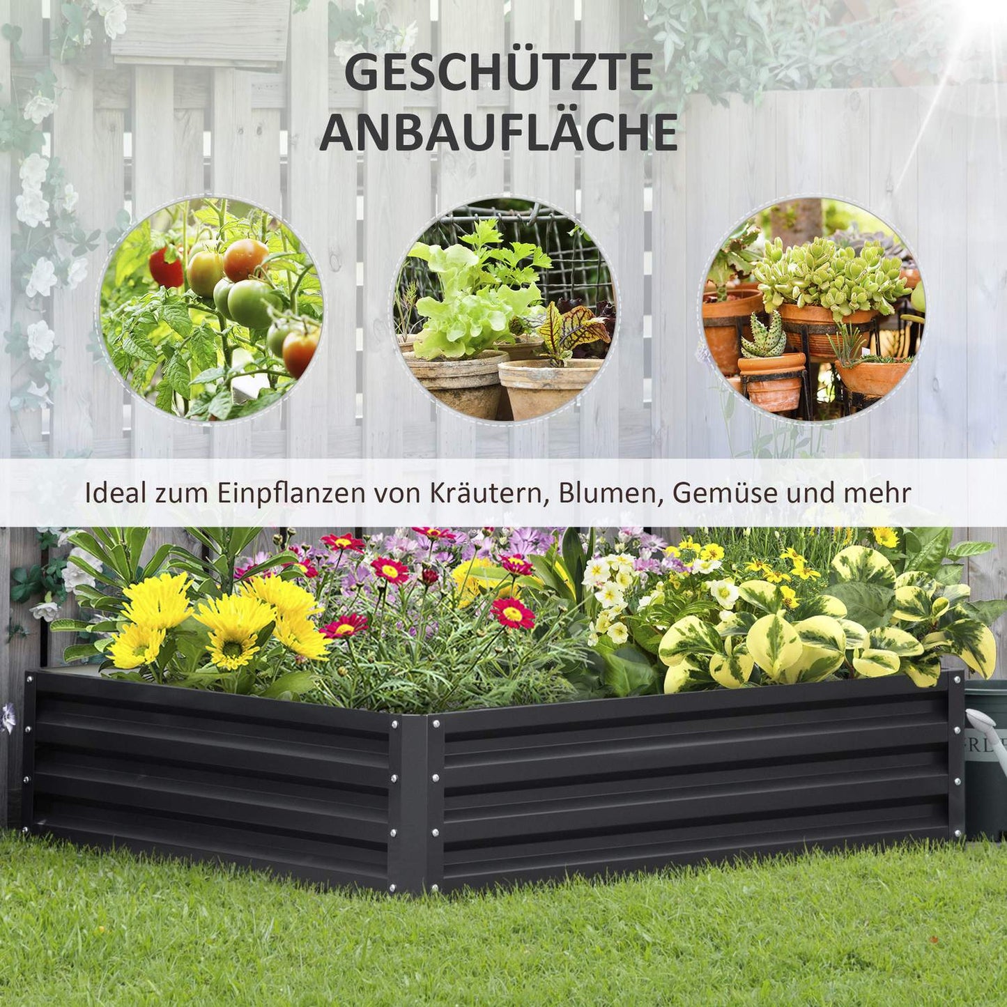 Steel garden bed - 120x120x30cm Gray planter box