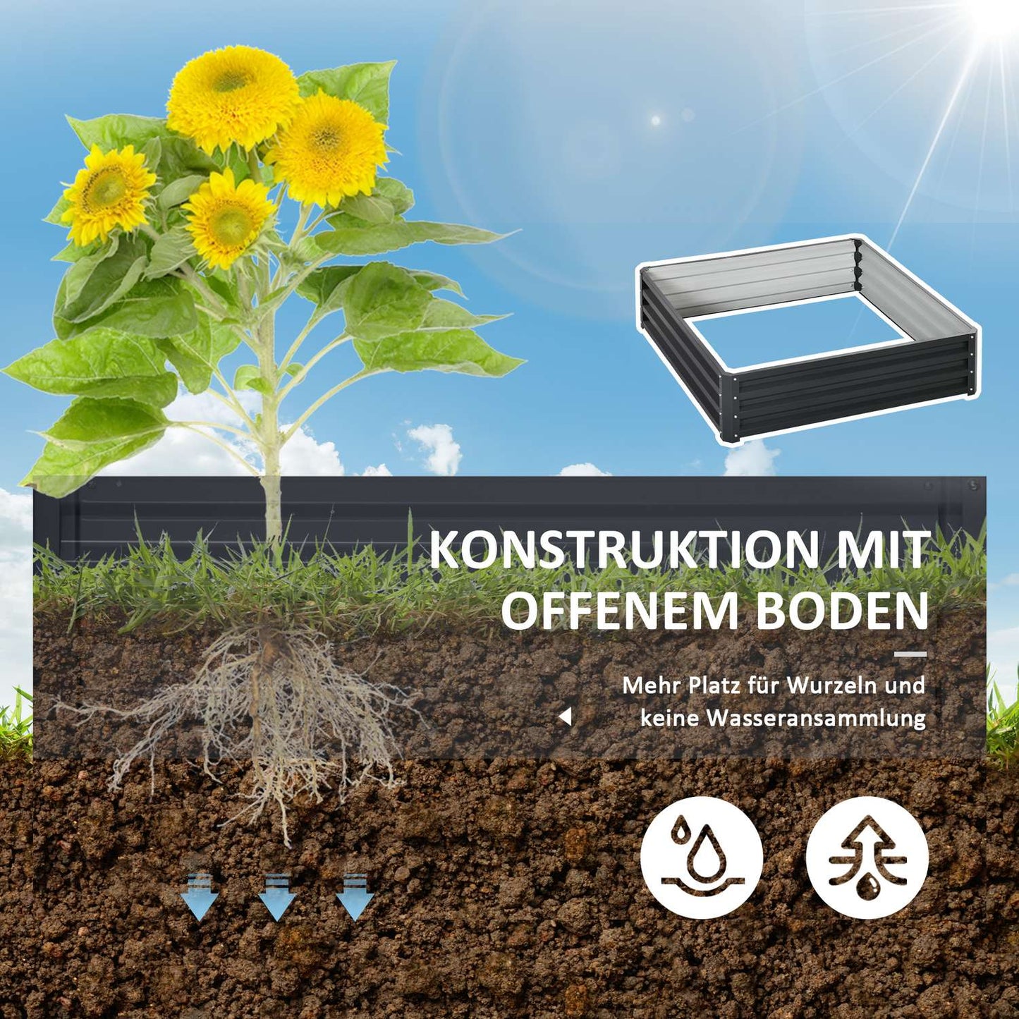 Steel garden bed - 120x120x30cm Gray planter box