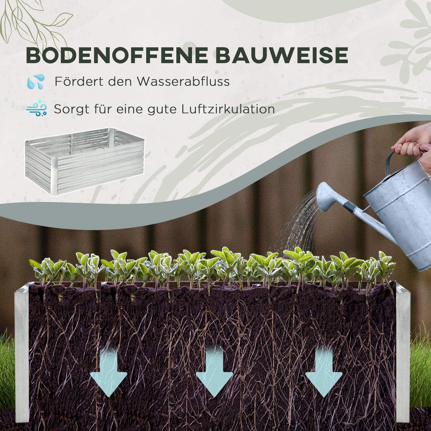 Steel garden bed - 180x90x60 cm, perfect for vegetables
