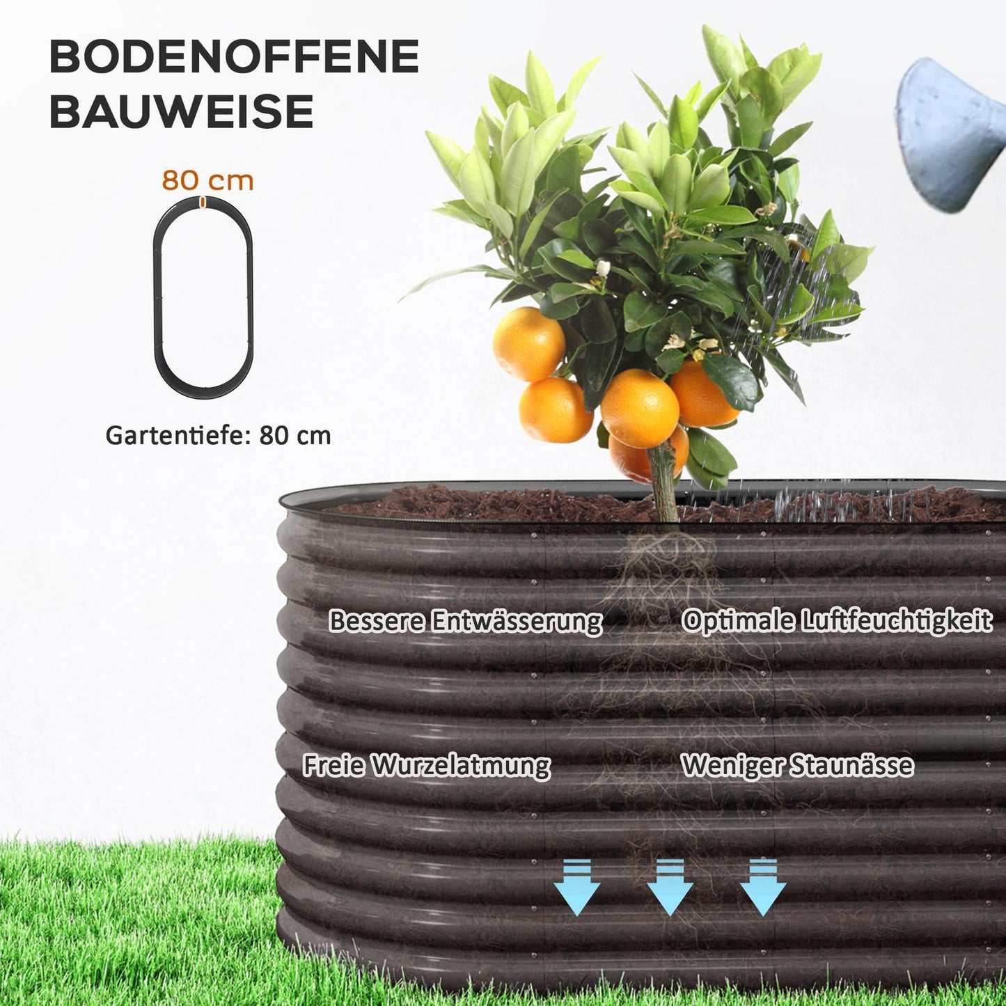 Steel garden bed - 160x80x80 cm, stackable planting