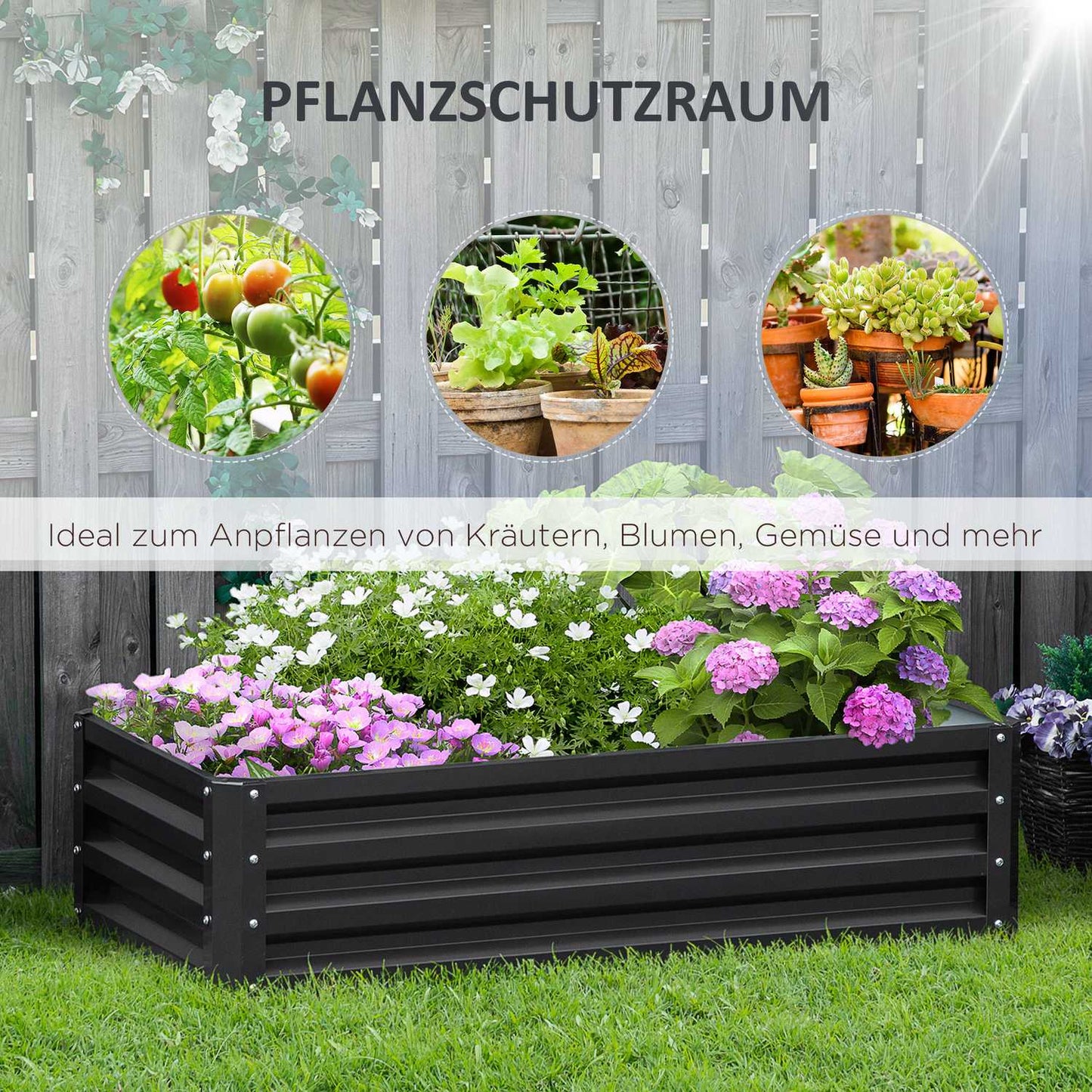 Steel garden bed, Rustproof, 120x60x30.5 cm, Grey