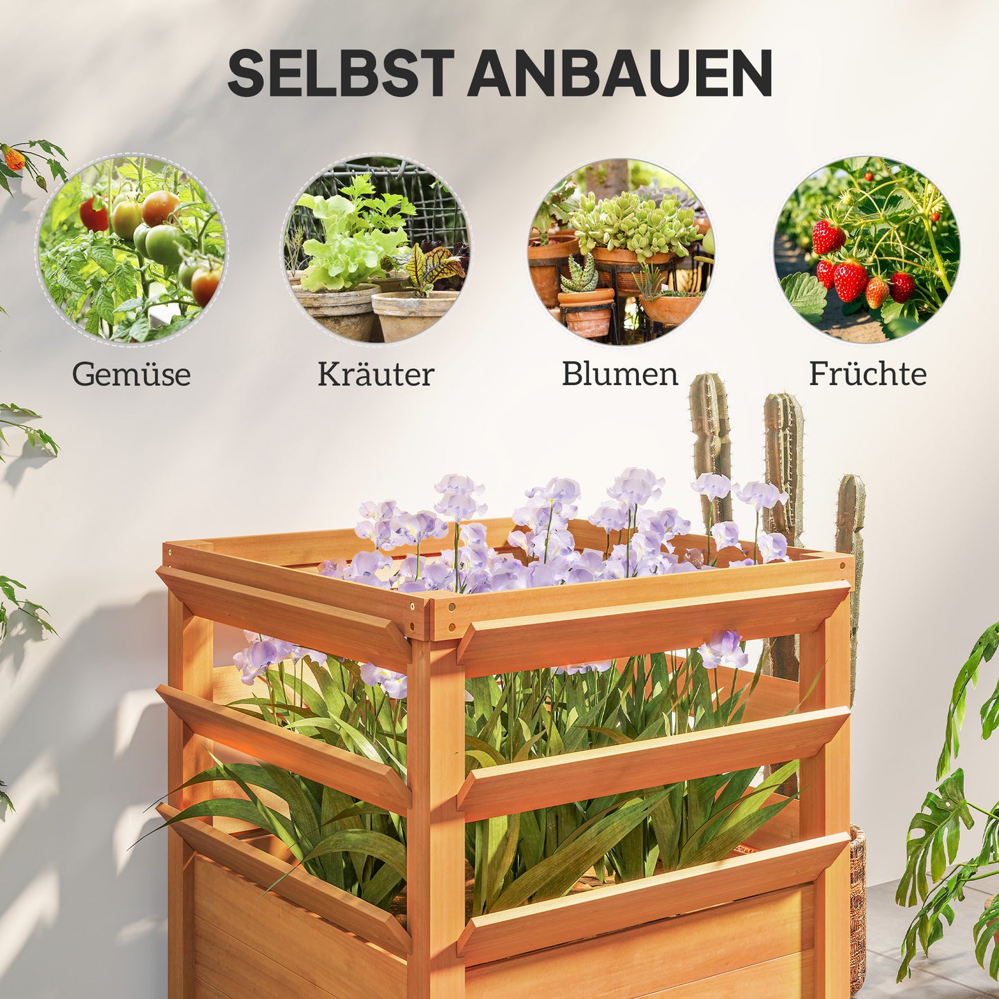 Raised Garden Bed with Trellis, Spruce Wood, 65x65x73 cm