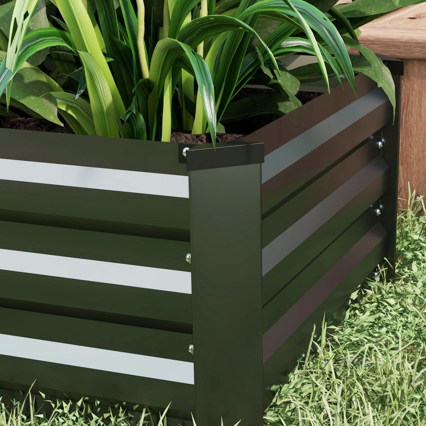 Raised garden bed set, stainless steel, dark grey, 100x60x30 cm