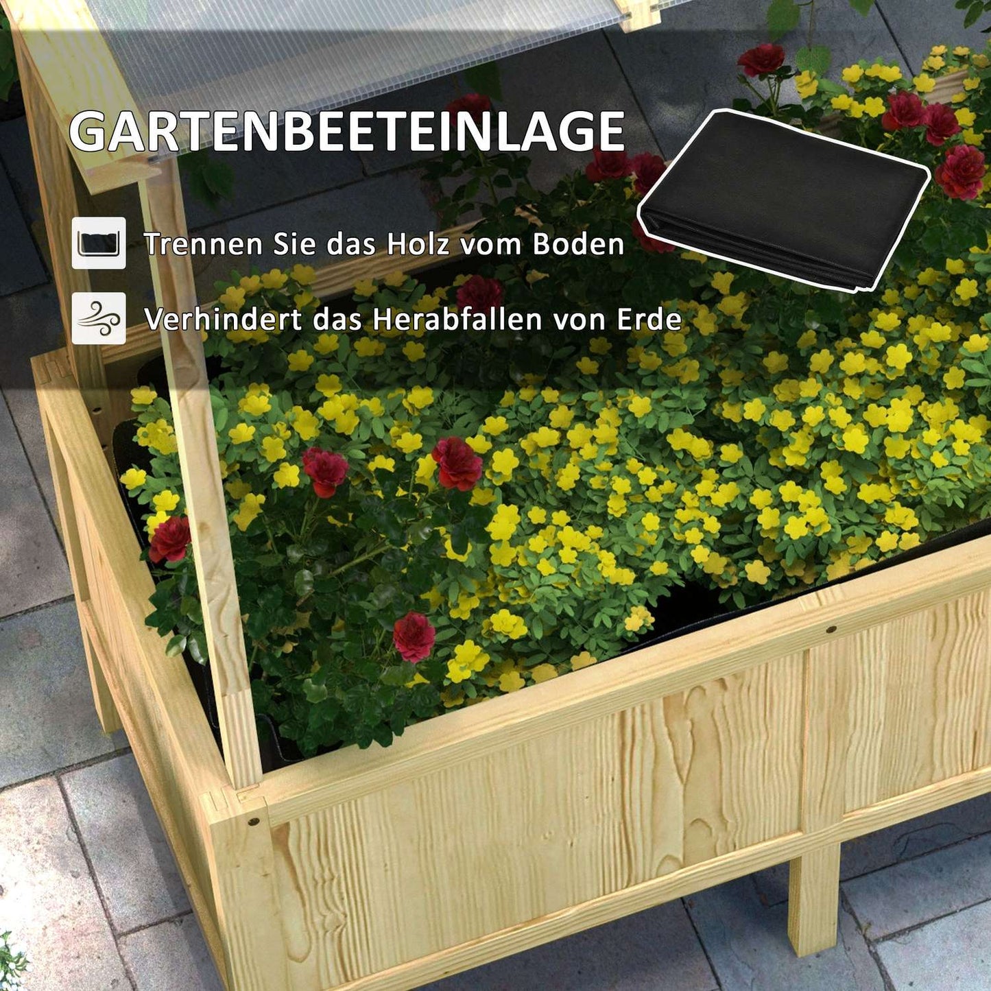 Wood Raised bed Cold frame with cover, 110x60x152 cm