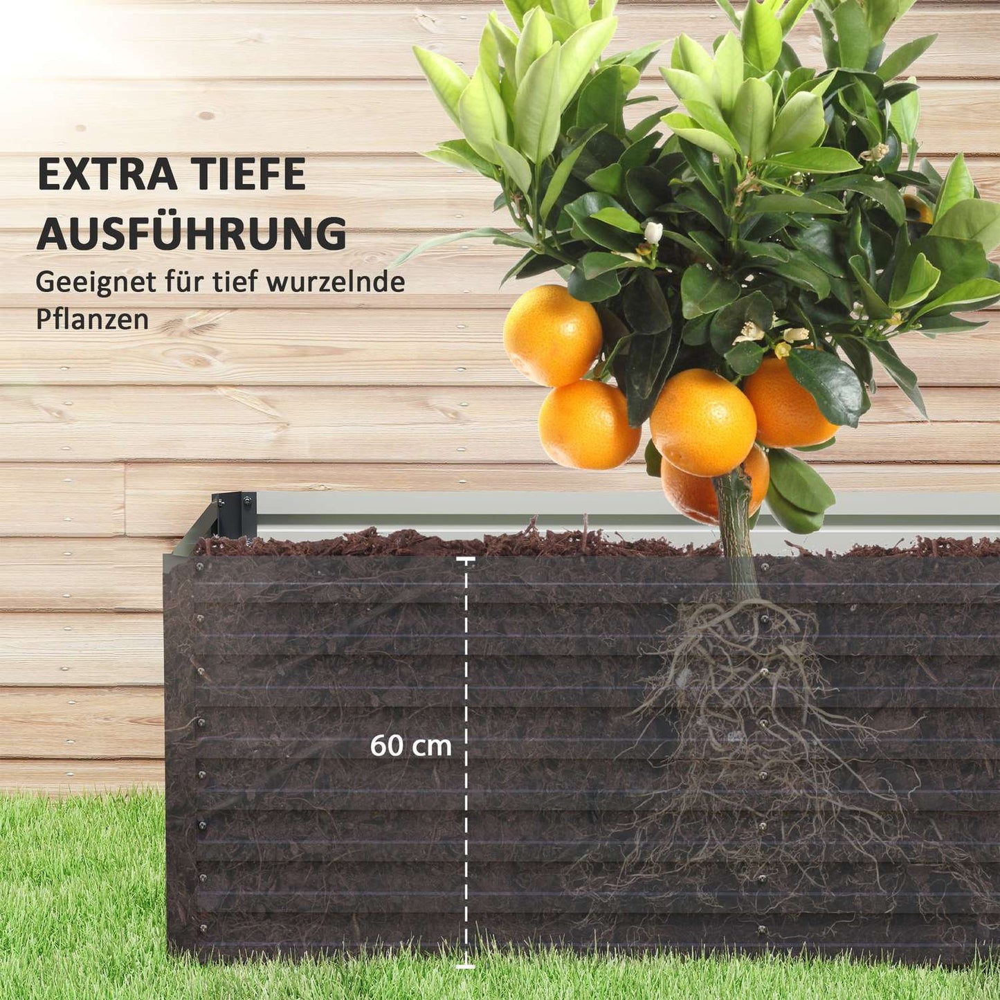 Raised garden bed in galvanized steel, weatherproof, 240x60x60 cm