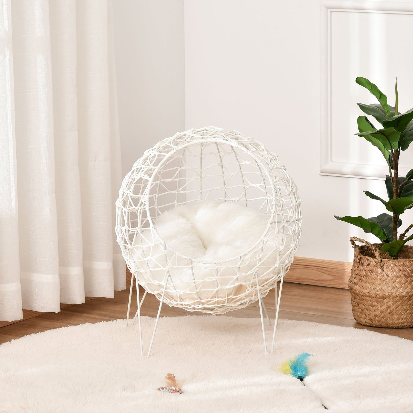 Root size cave with cushion, raised design, cream colored Ø45x57 Cm