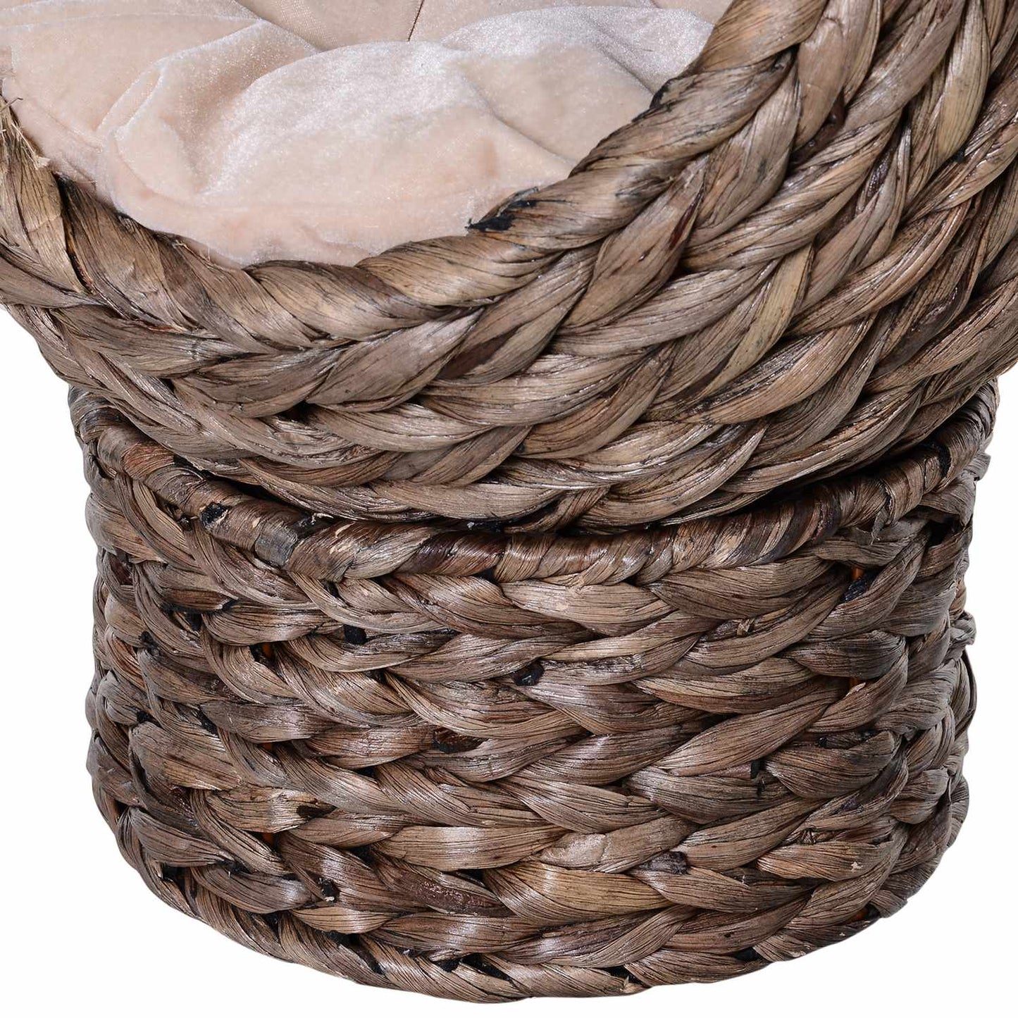 Rattan Cat Cave Bed, dark brown, water hyacinth, with pillow