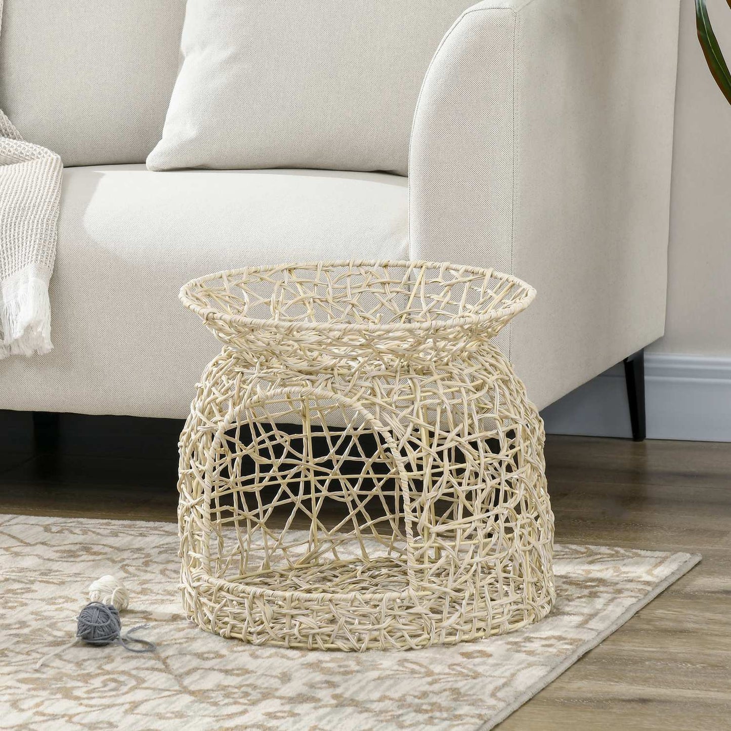Rattan cave house with pillows, two-story house, beige