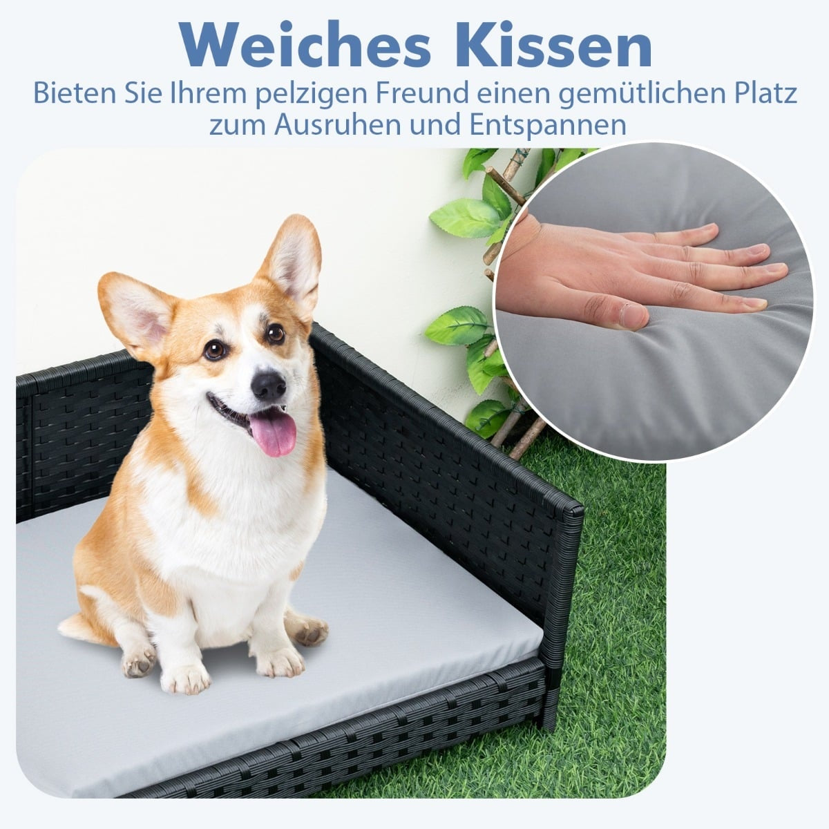 Rattan Dog Bed with Removable, Washable Cushion