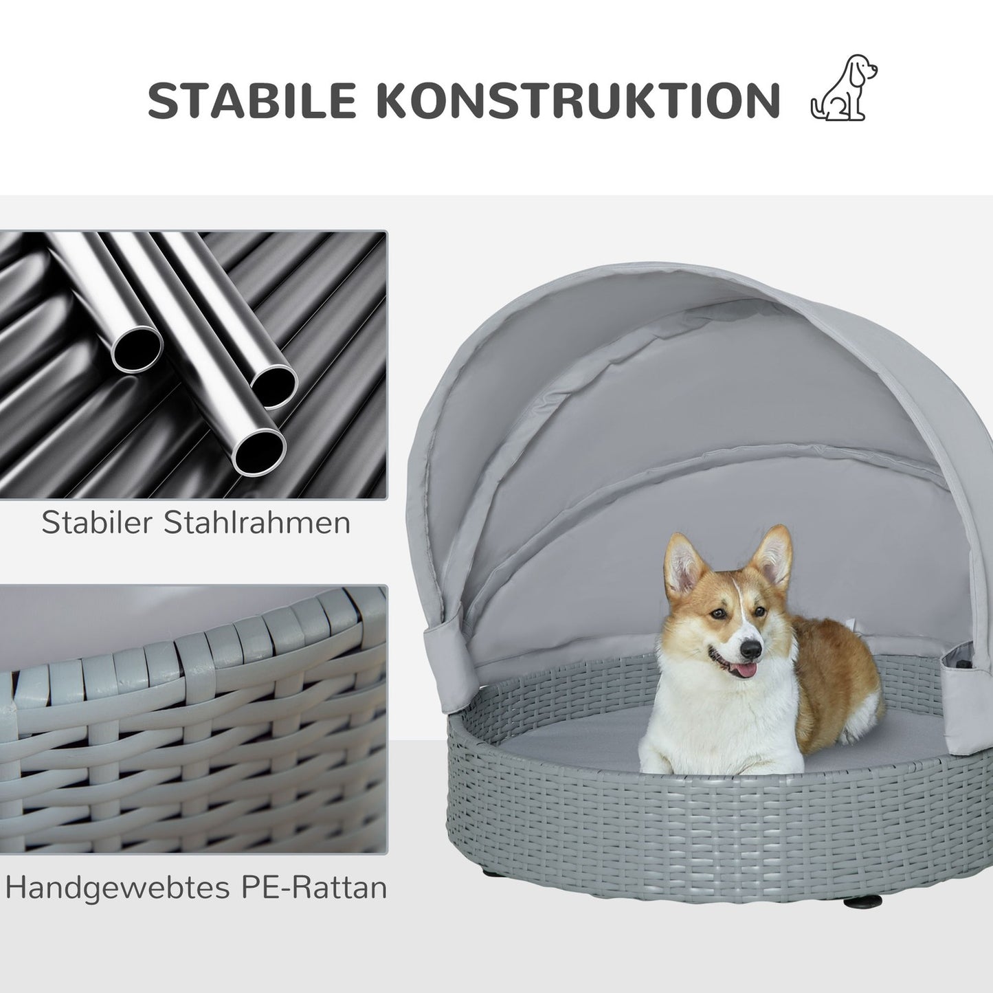 Outdoor rattan dog house with Cushion - Grey, 76x76x60 cm