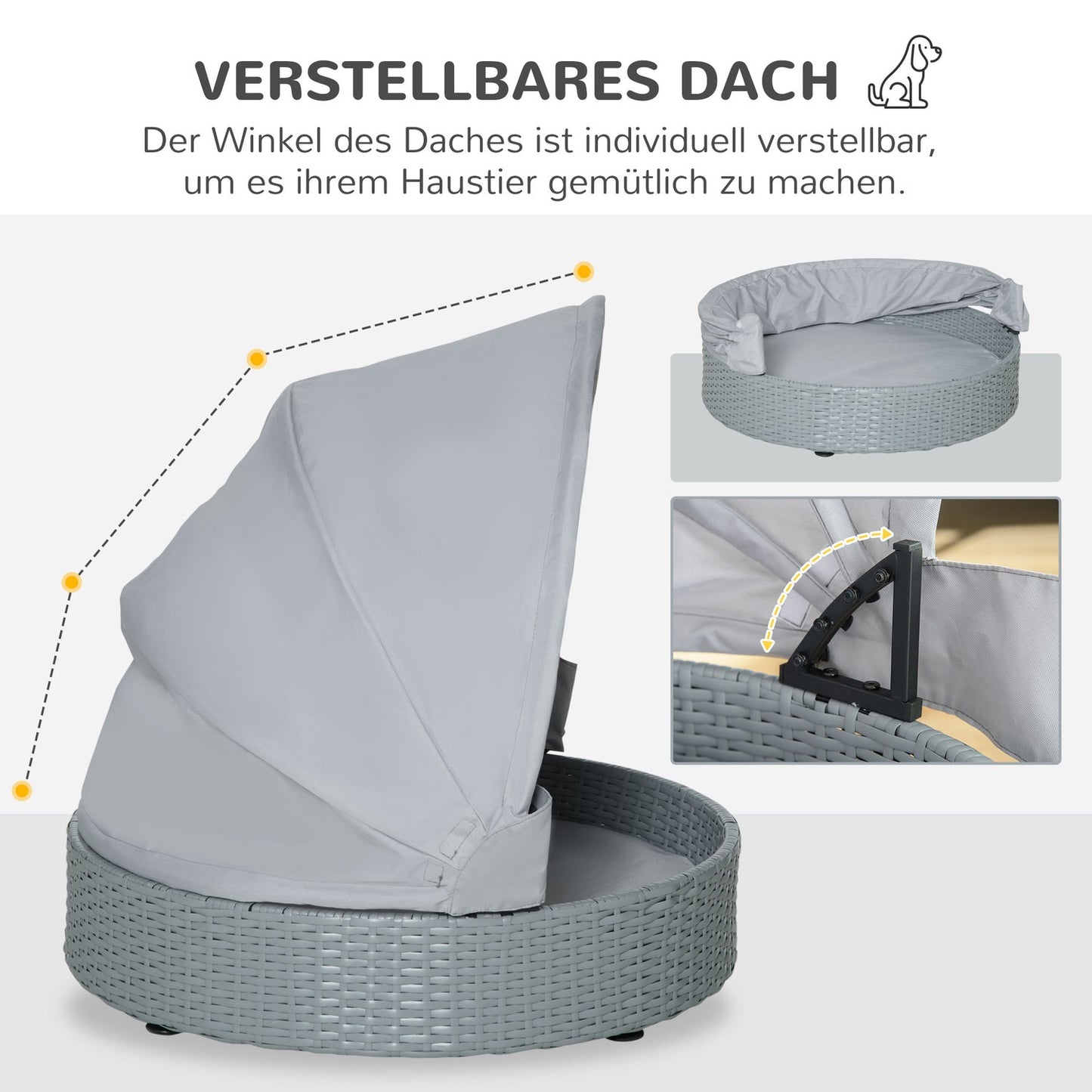 Outdoor rattan dog house with Cushion - Grey, 76x76x60 cm