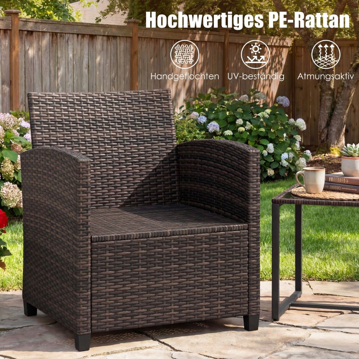 Rattan Outdoor Balcony Set with Cushions and Glass Table