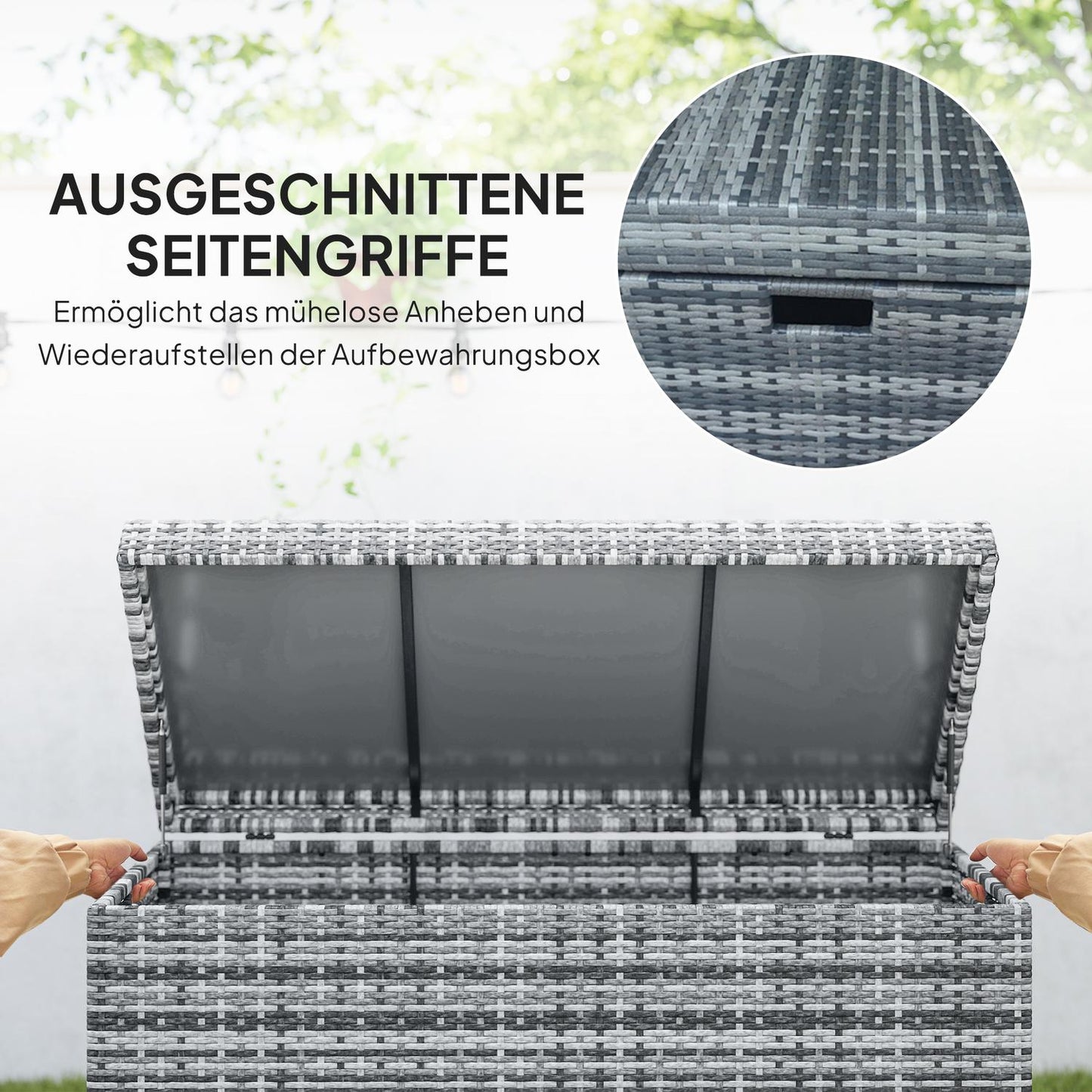 Rattan Storage Box, 380L, Weatherproof, Dark Grey